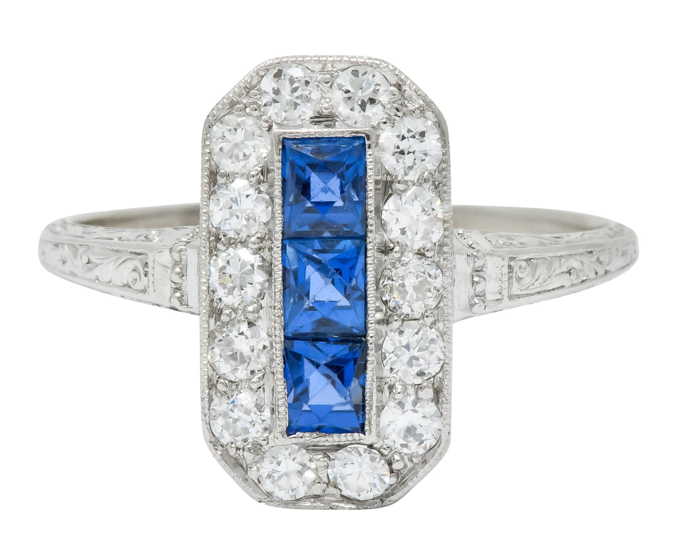 Tiffany & Co. Art Deco Sapphire Diamond 18 Karat White Gold Dinner Ring - Wilson's Estate Jewelry