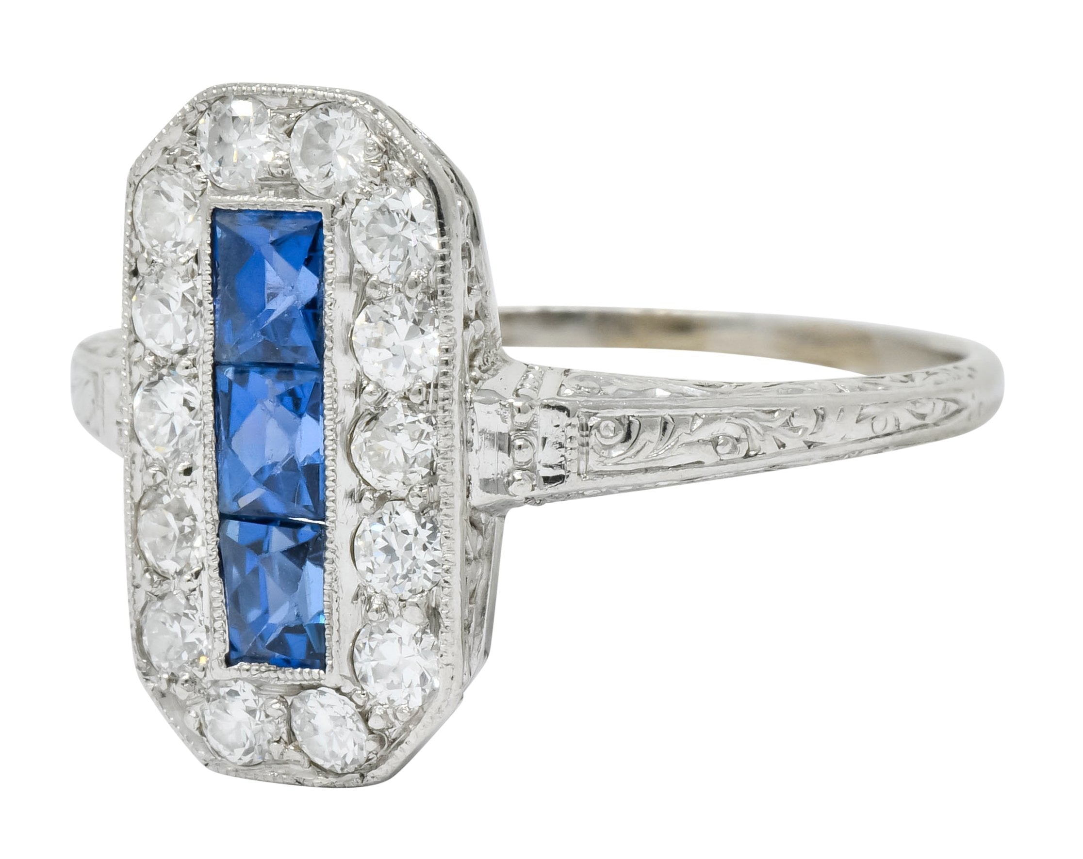 Tiffany & Co. Art Deco Sapphire Diamond 18 Karat White Gold Dinner Ring - Wilson's Estate Jewelry