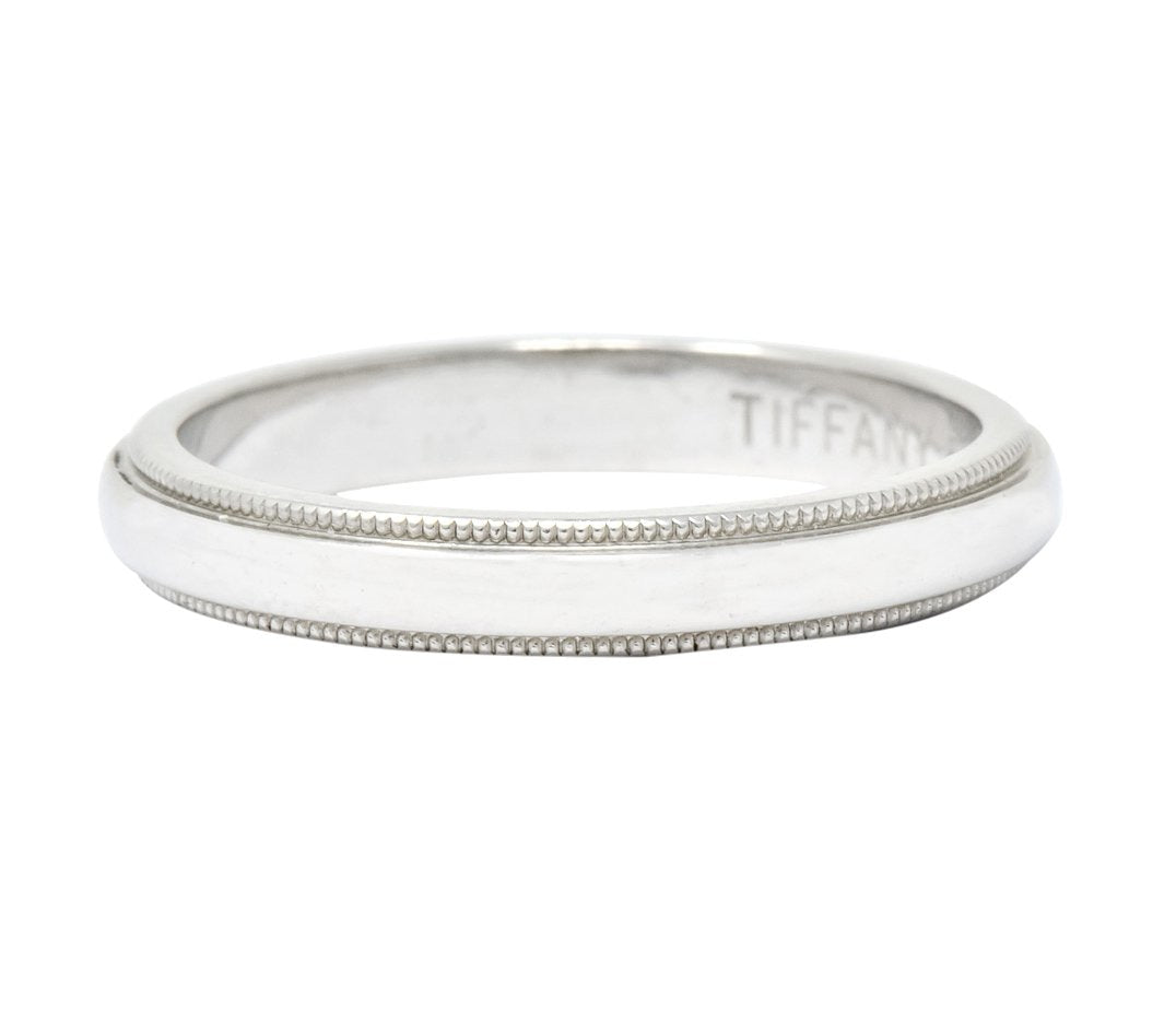 Tiffany & Co. Classic Platinum Millegrain Wedding Band Stacking Ring - Wilson's Estate Jewelry