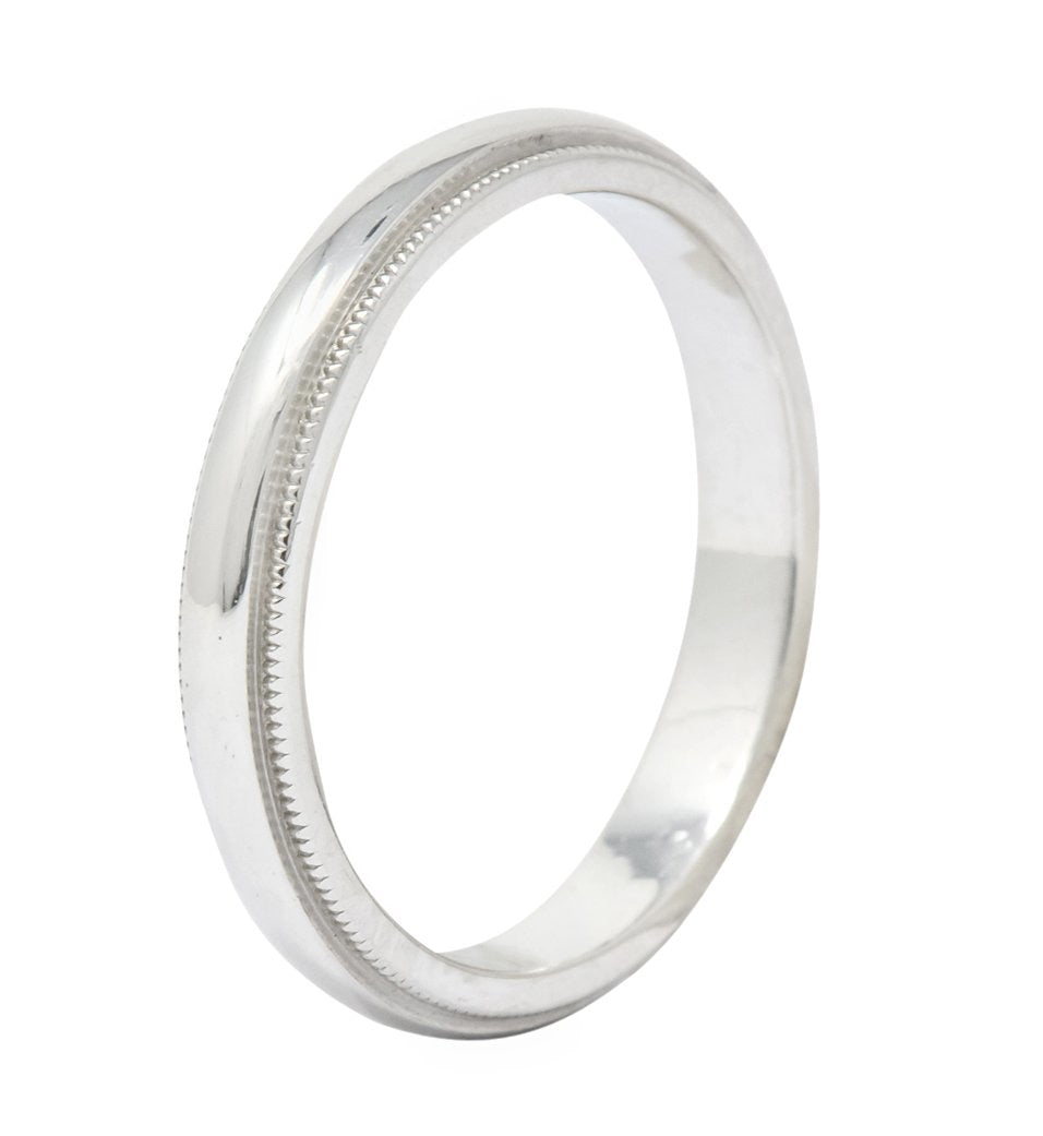 Tiffany & Co. Classic Platinum Millegrain Wedding Band Stacking Ring - Wilson's Estate Jewelry