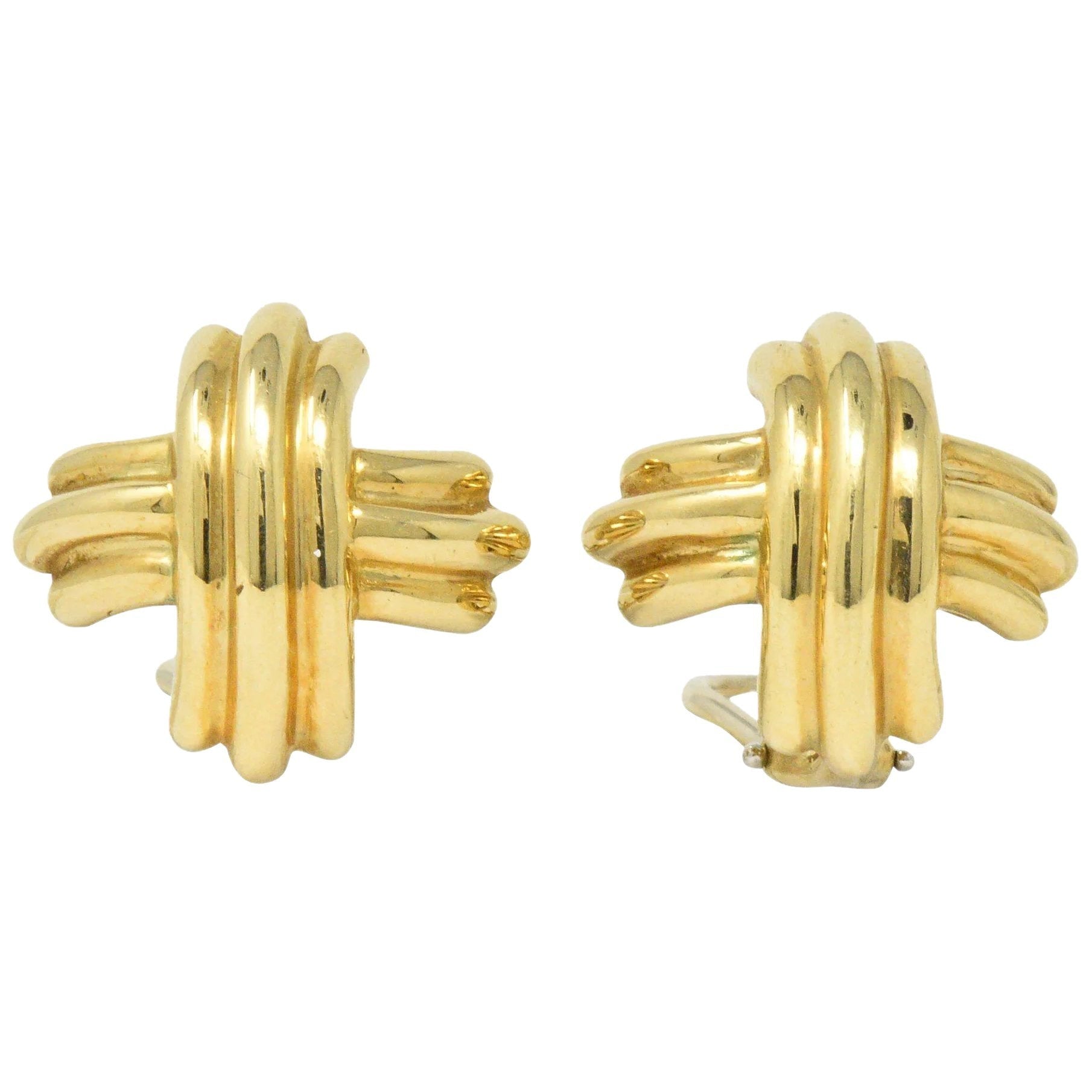 Tiffany & Co. Contemporary 18 Karat Gold X Earrings Wilson's Estate Jewelry