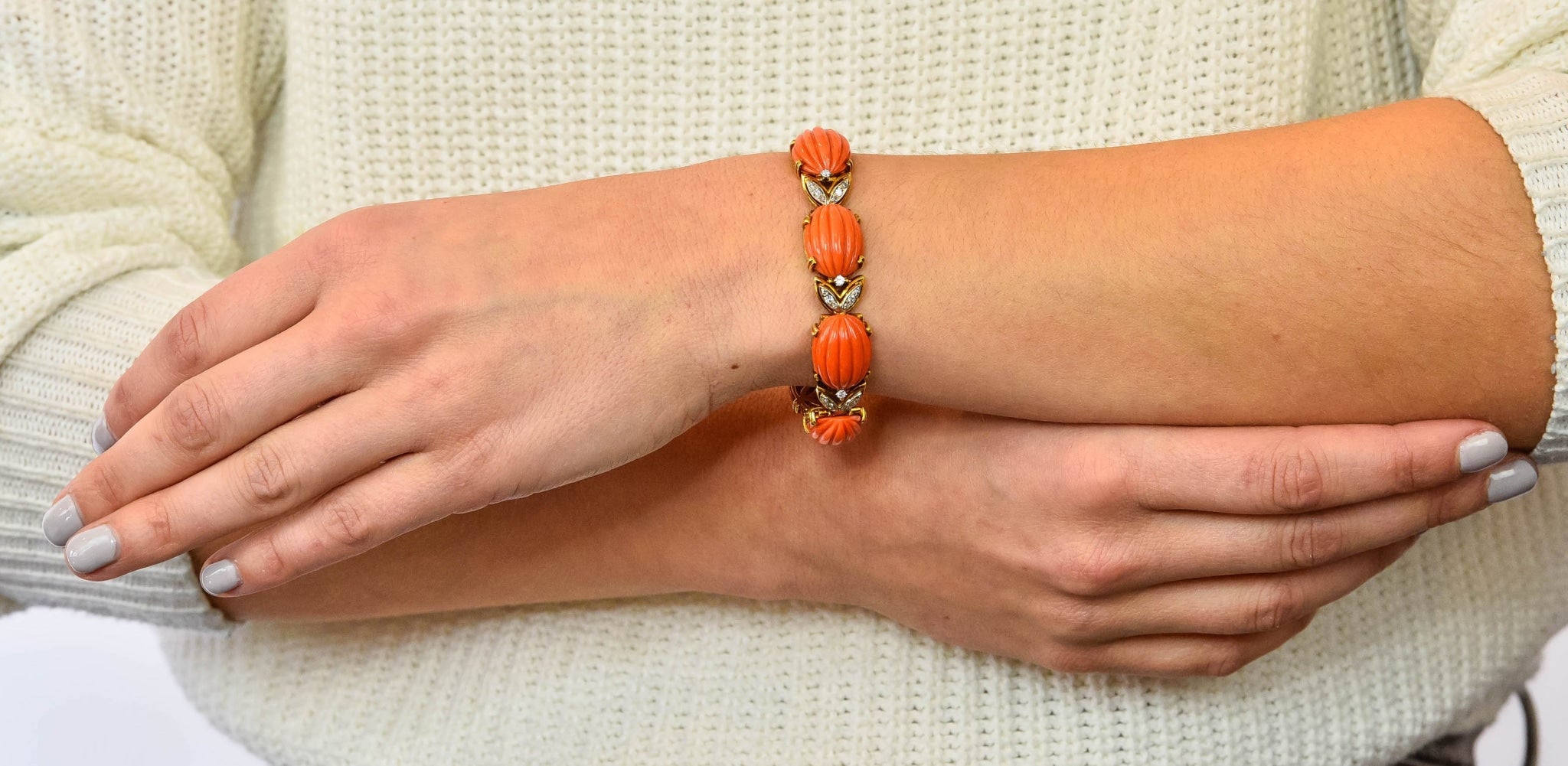 Tiffany & Co. Diamond Coral Platinum-Topped 18 Karat Gold Link Bracelet - Wilson's Estate Jewelry