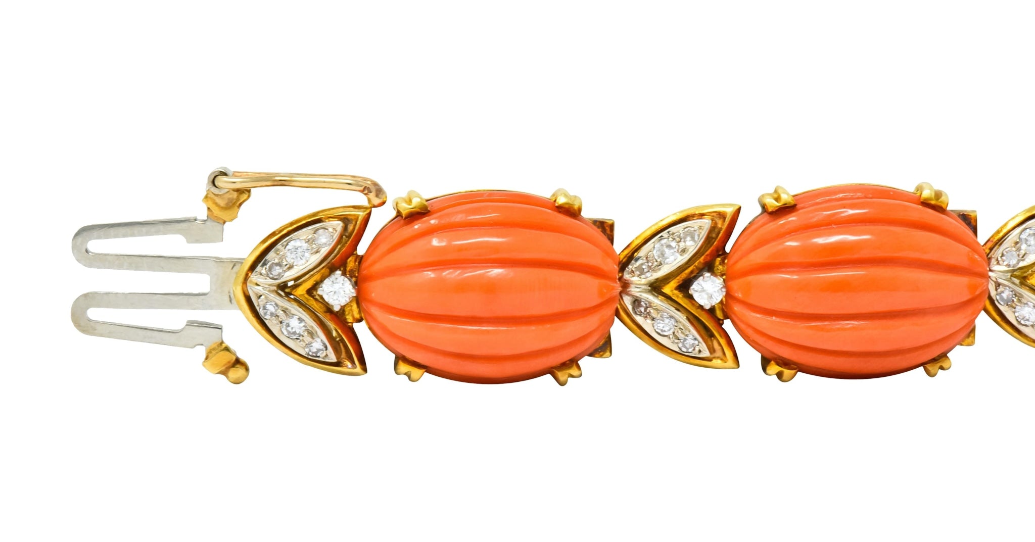 Tiffany & Co. Diamond Coral Platinum-Topped 18 Karat Gold Link Bracelet - Wilson's Estate Jewelry