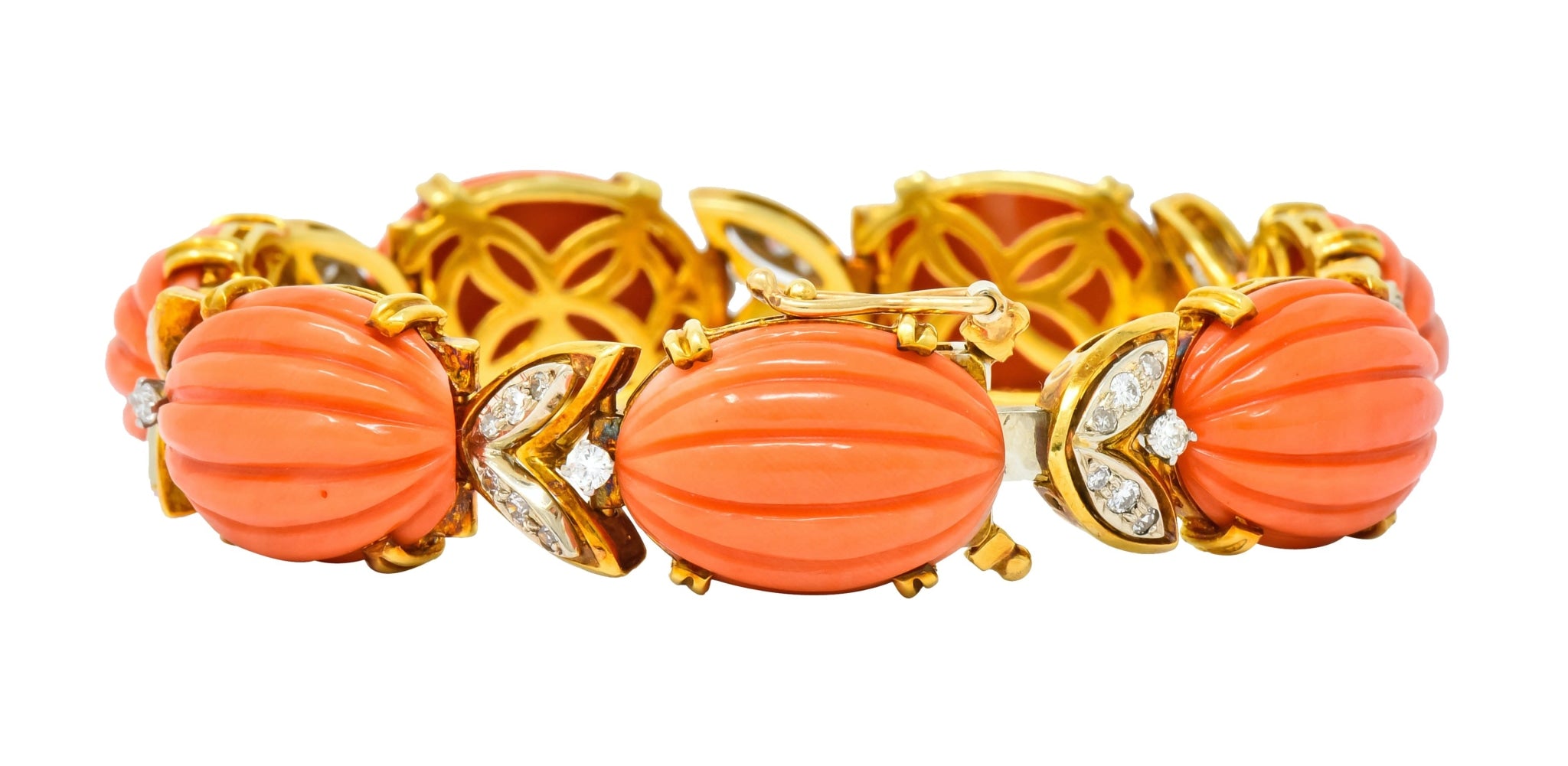 Tiffany & Co. Diamond Coral Platinum-Topped 18 Karat Gold Link Bracelet - Wilson's Estate Jewelry