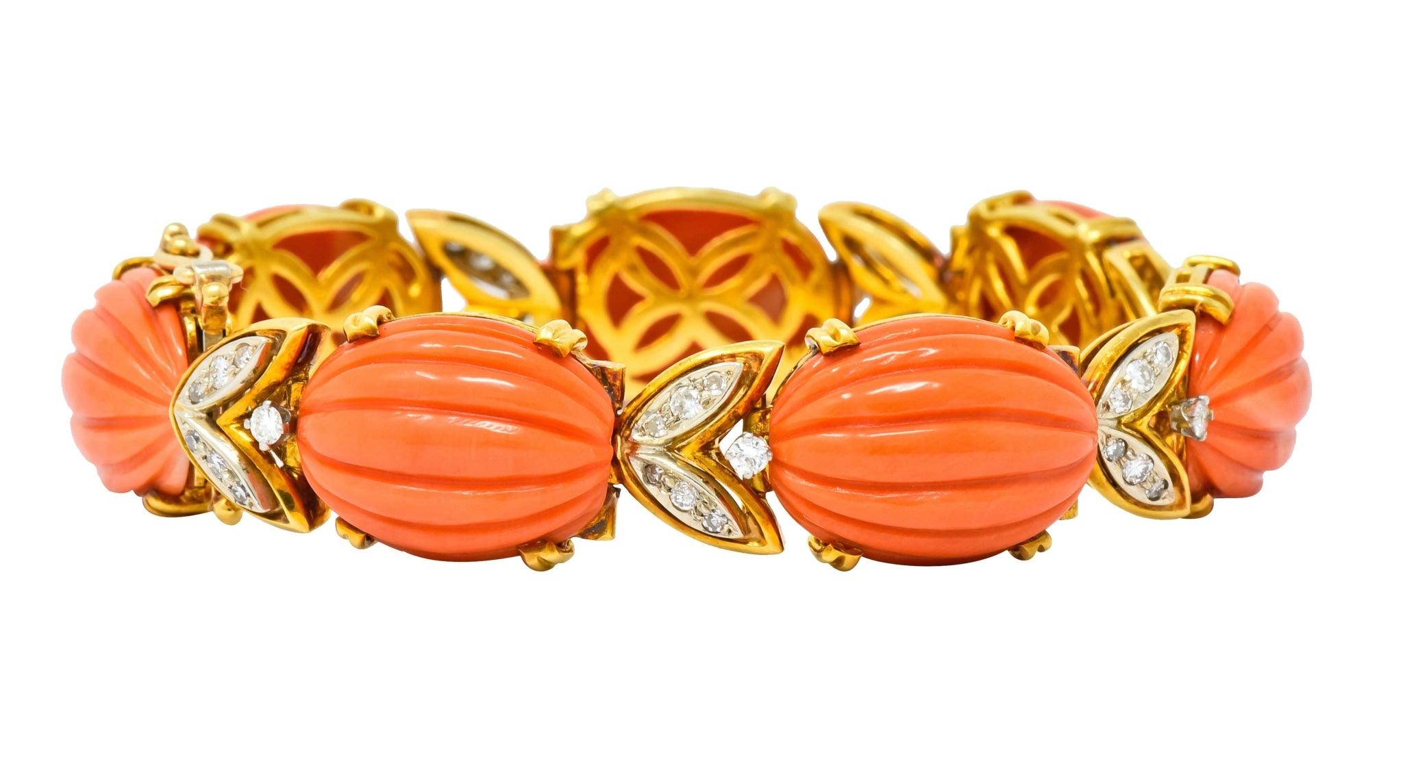 Tiffany & Co. Diamond Coral Platinum-Topped 18 Karat Gold Link Bracelet - Wilson's Estate Jewelry
