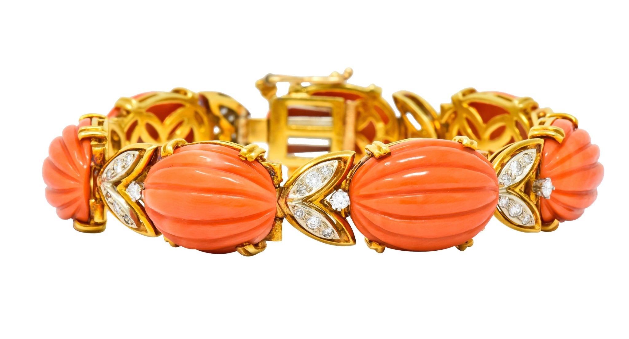 Tiffany & Co. Diamond Coral Platinum-Topped 18 Karat Gold Link Bracelet - Wilson's Estate Jewelry