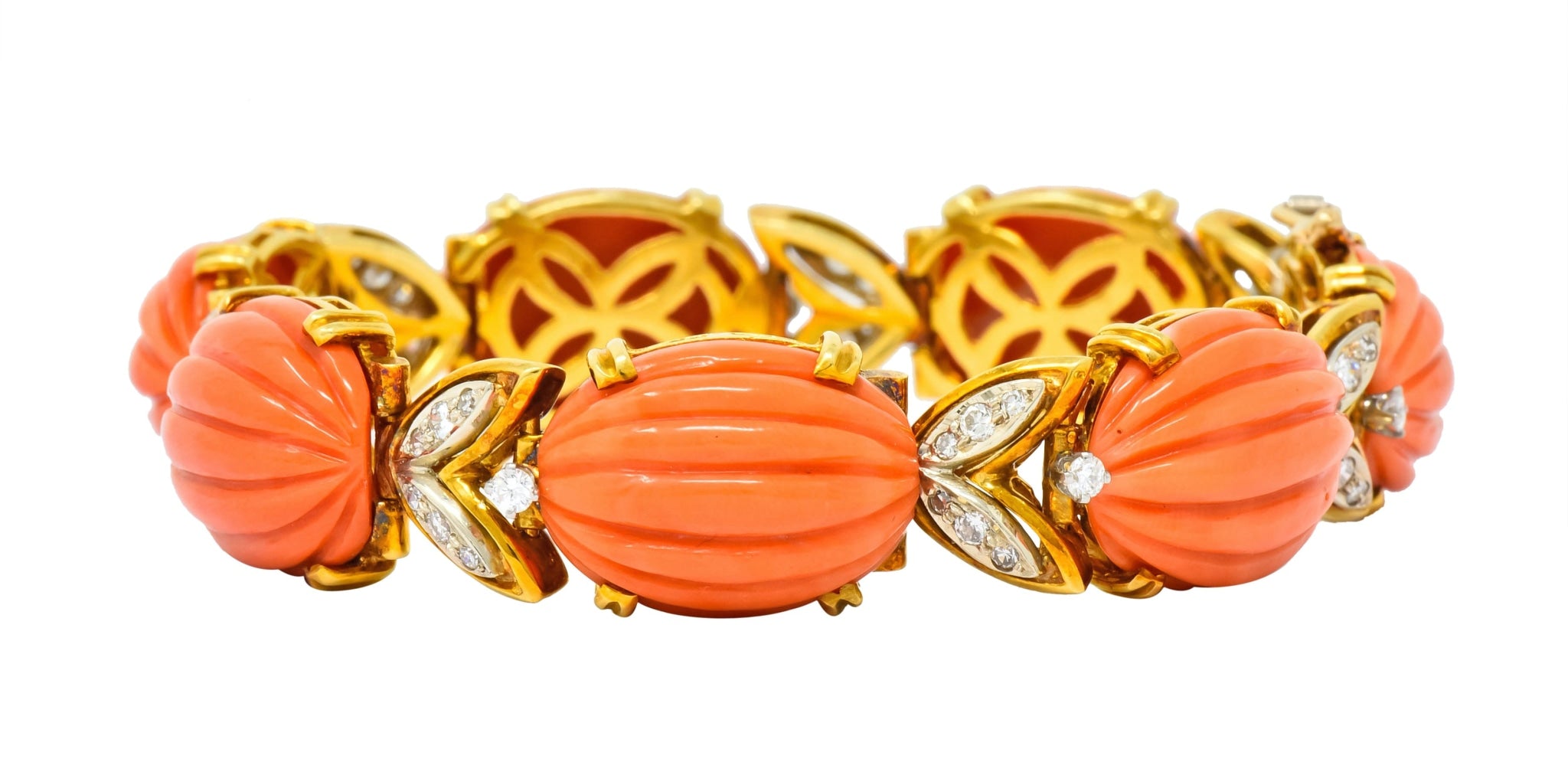 Tiffany & Co. Diamond Coral Platinum-Topped 18 Karat Gold Link Bracelet - Wilson's Estate Jewelry