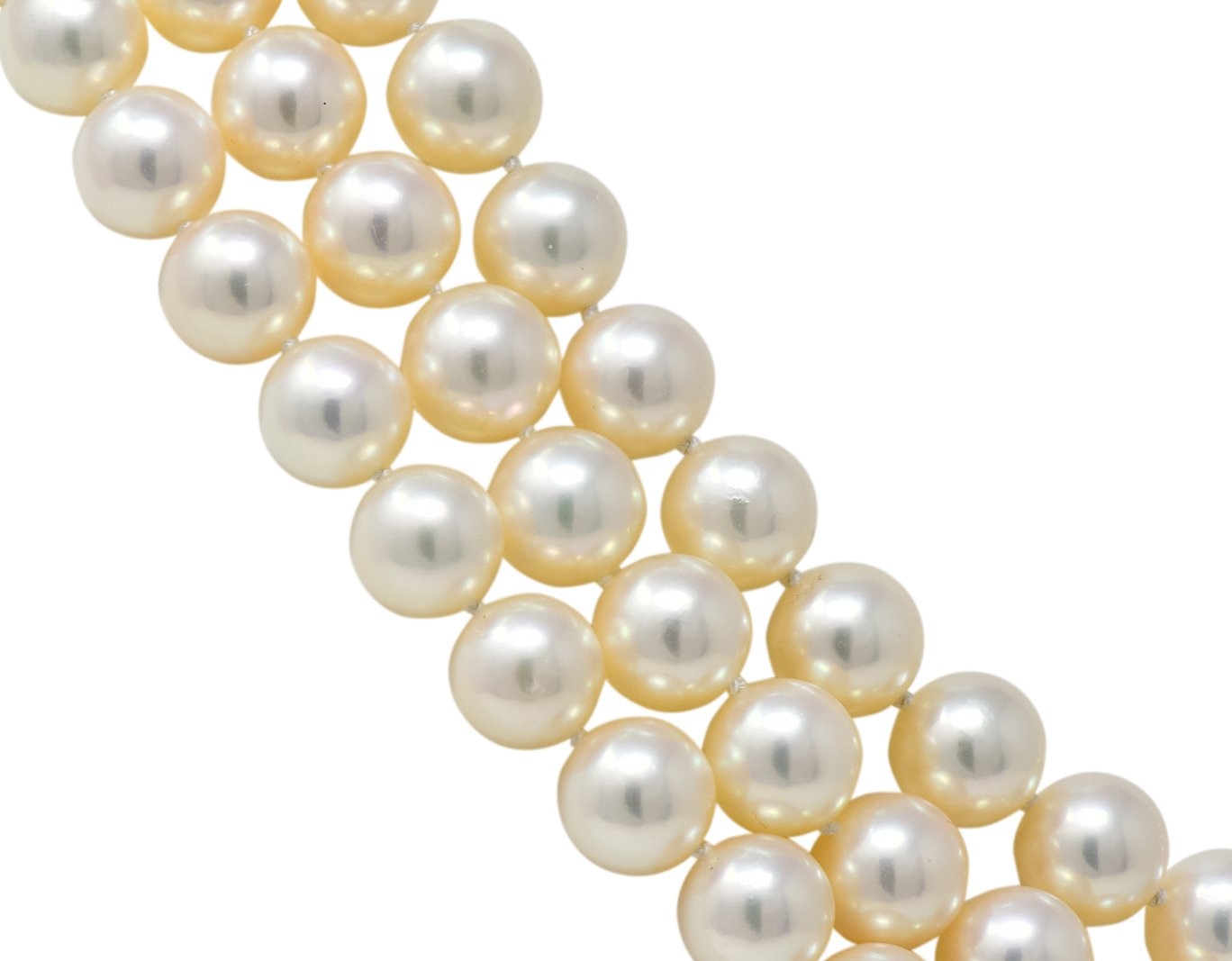 Tiffany & Co. Diamond Pearl 18 Karat Yellow Gold Triple Strand Necklace - Wilson's Estate Jewelry