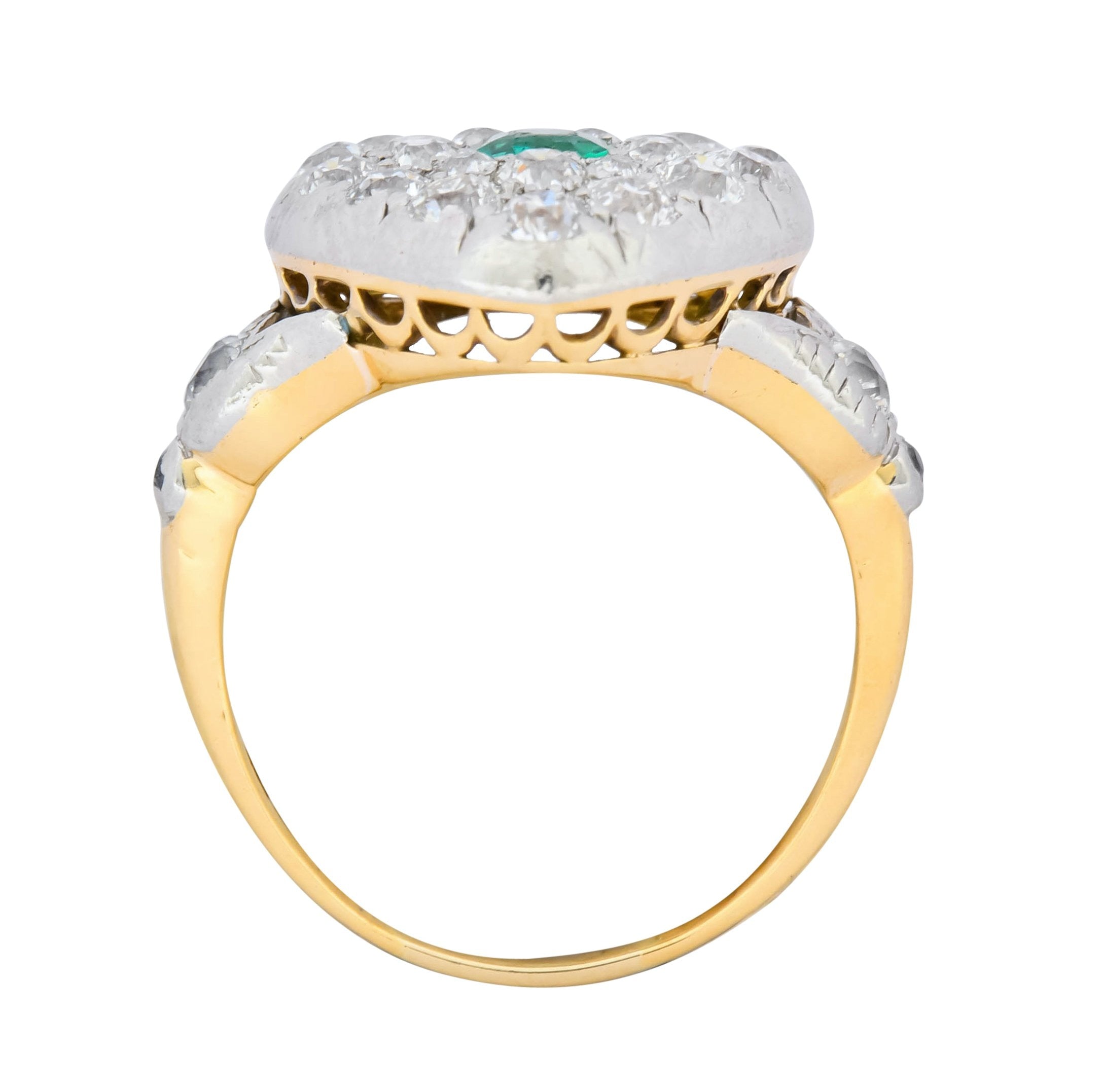 Tiffany & Co. Edwardian 1.54 CTW Emerald Diamond Platinum-Topped 18 Karat Gold Heart Cluster Ring - Wilson's Estate Jewelry