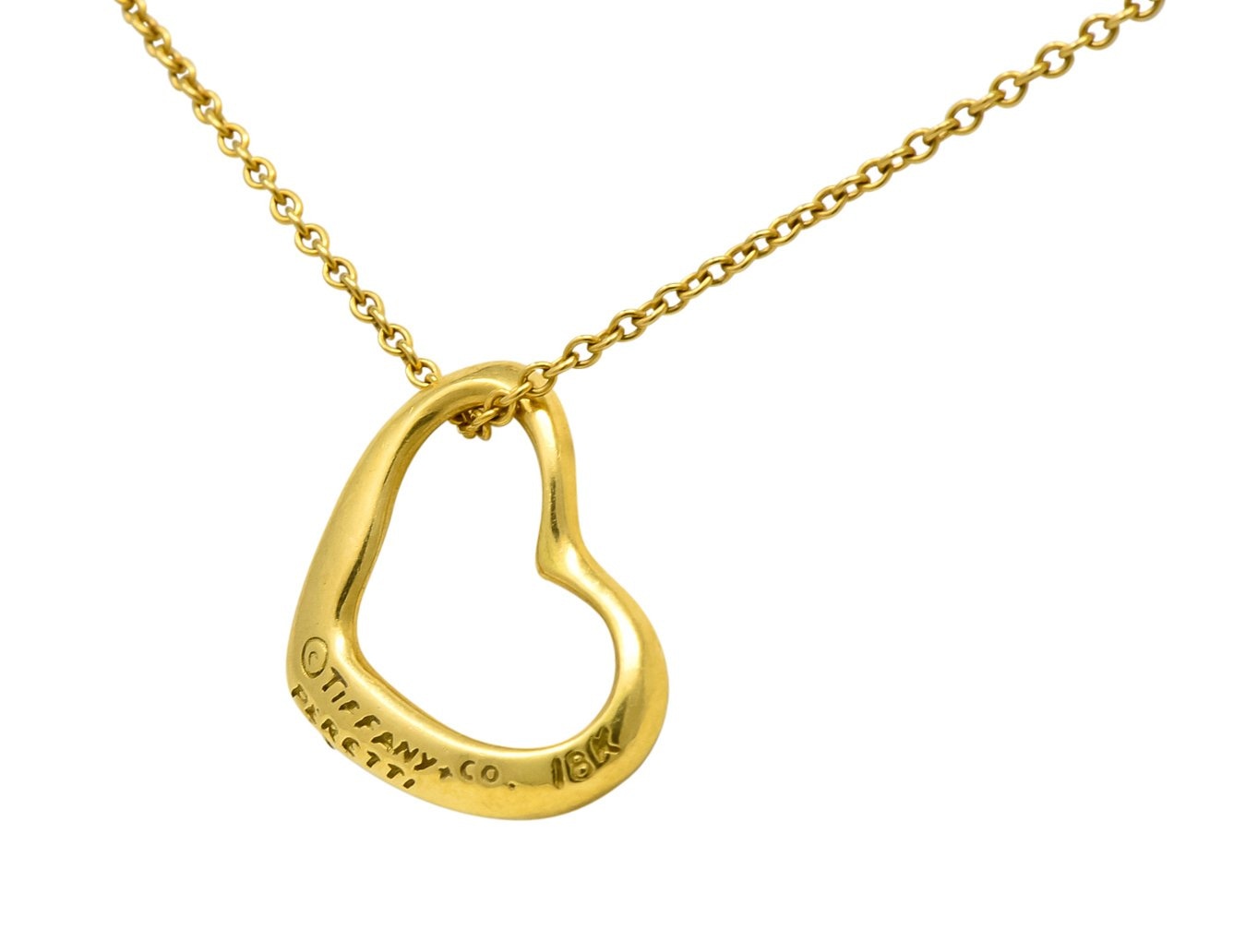 Tiffany & Co Elsa Peretti 18 Karat Gold Open Heart Necklace - Wilson's Estate Jewelry