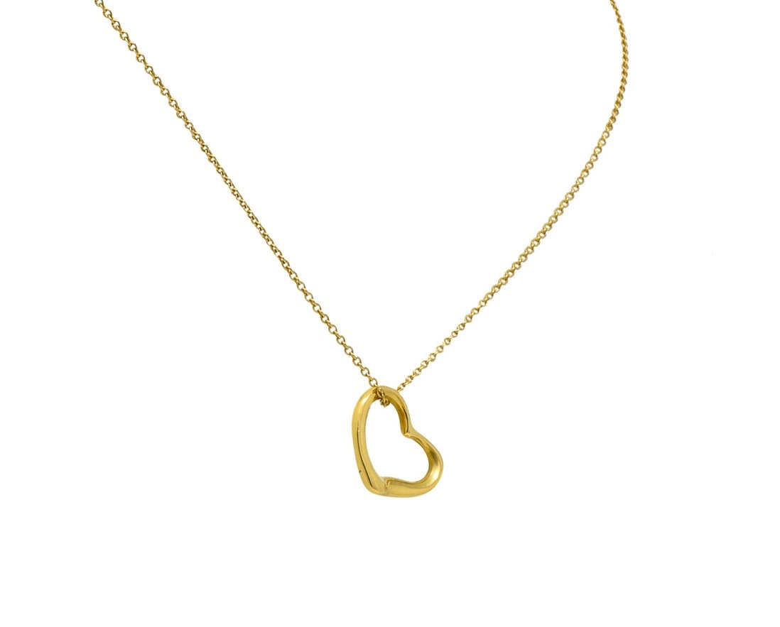 Tiffany & Co Elsa Peretti 18 Karat Gold Open Heart Necklace - Wilson's Estate Jewelry