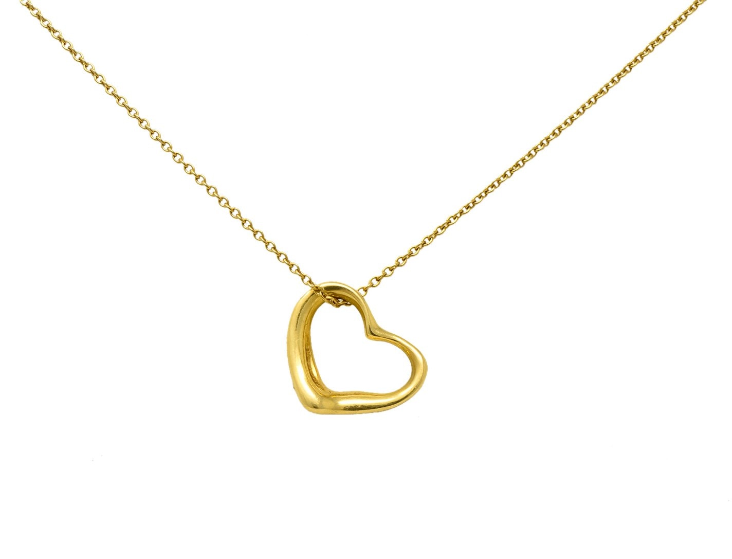 Tiffany & Co Elsa Peretti 18 Karat Gold Open Heart Necklace - Wilson's Estate Jewelry