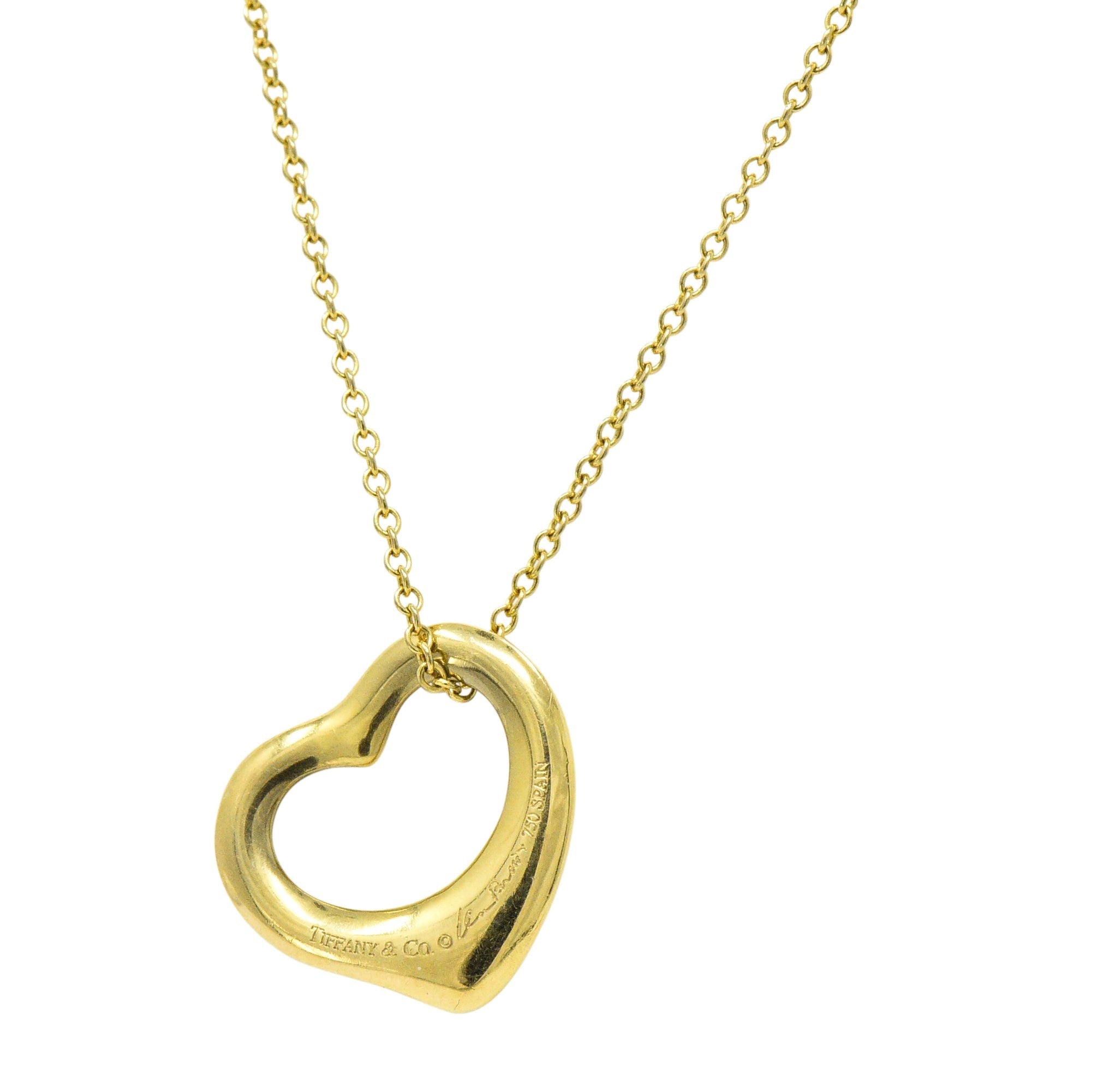 Tiffany & Co Elsa Peretti 18 Karat Gold Open Heart Necklace Wilson's Estate Jewelry