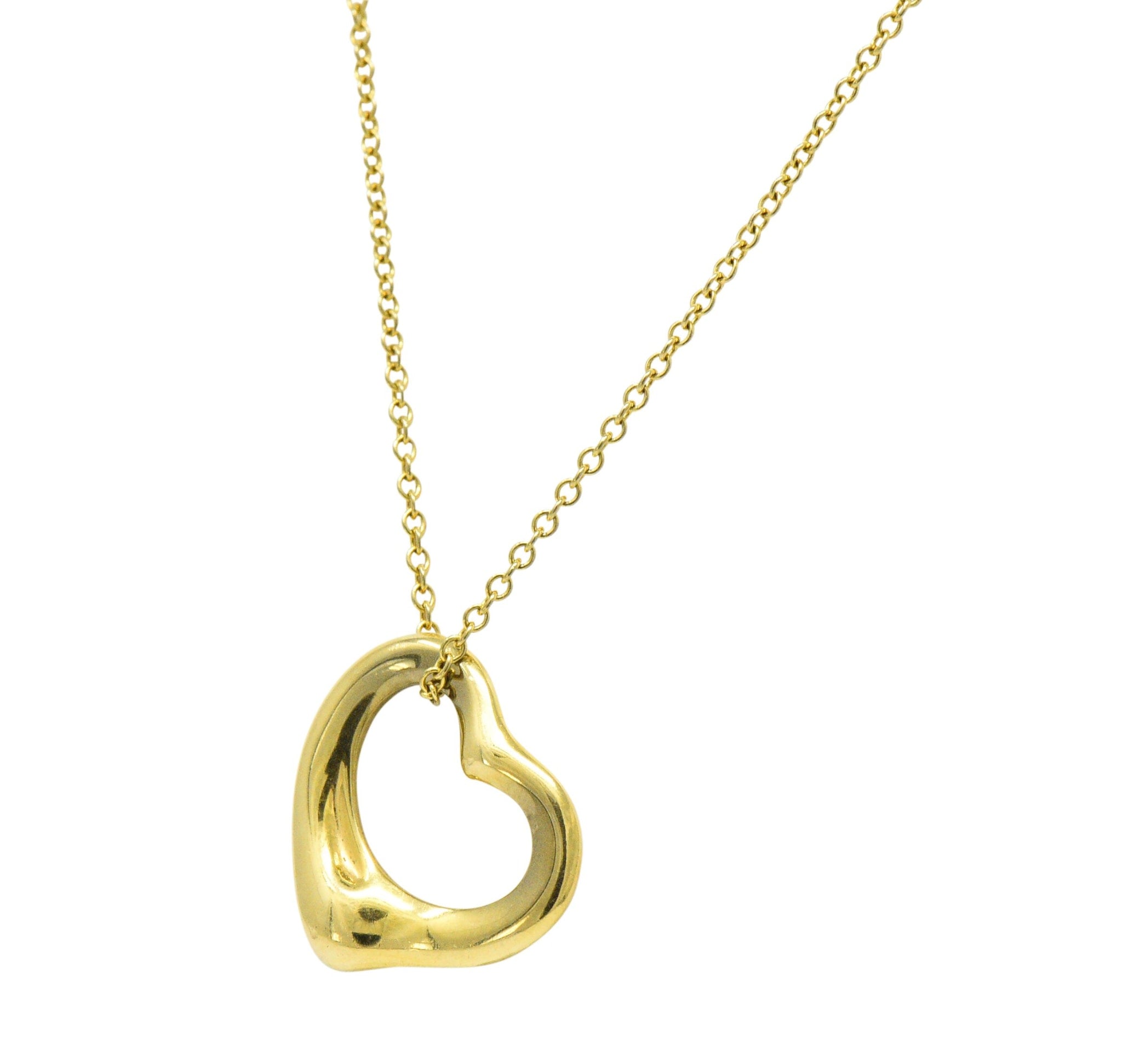 Tiffany & Co Elsa Peretti 18 Karat Gold Open Heart Necklace Wilson's Estate Jewelry