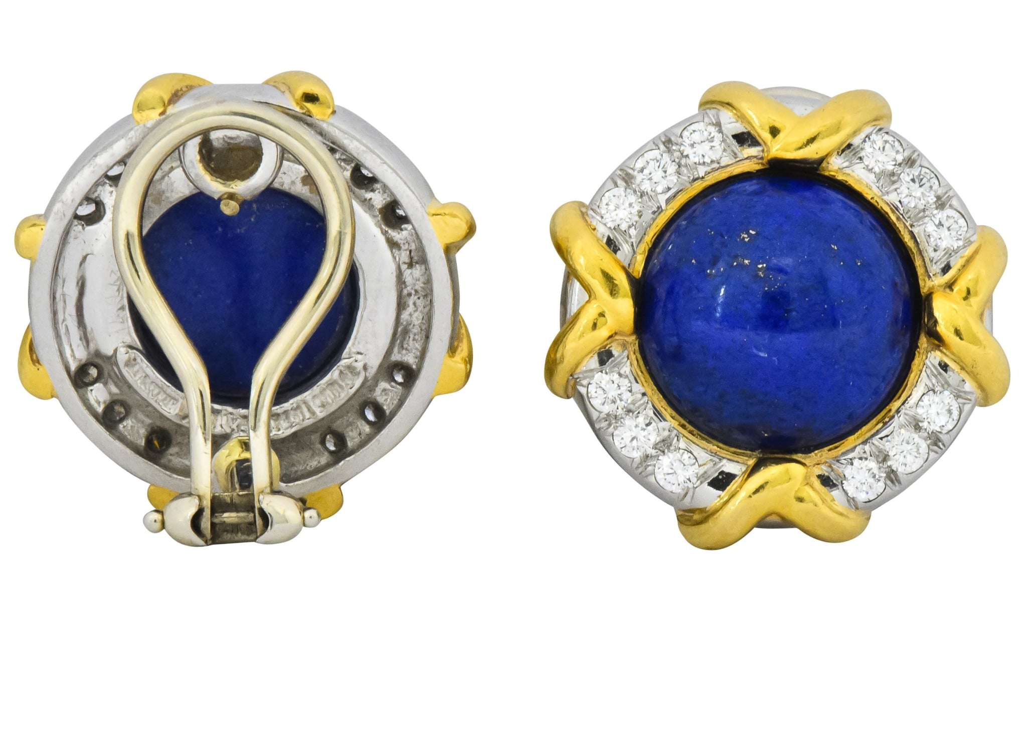 Tiffany & Co. Retro 1985 1.23 CTW Blue Lapis Diamond Platinum 18 Karat Gold Ear-Clip Earrings - Wilson's Estate Jewelry