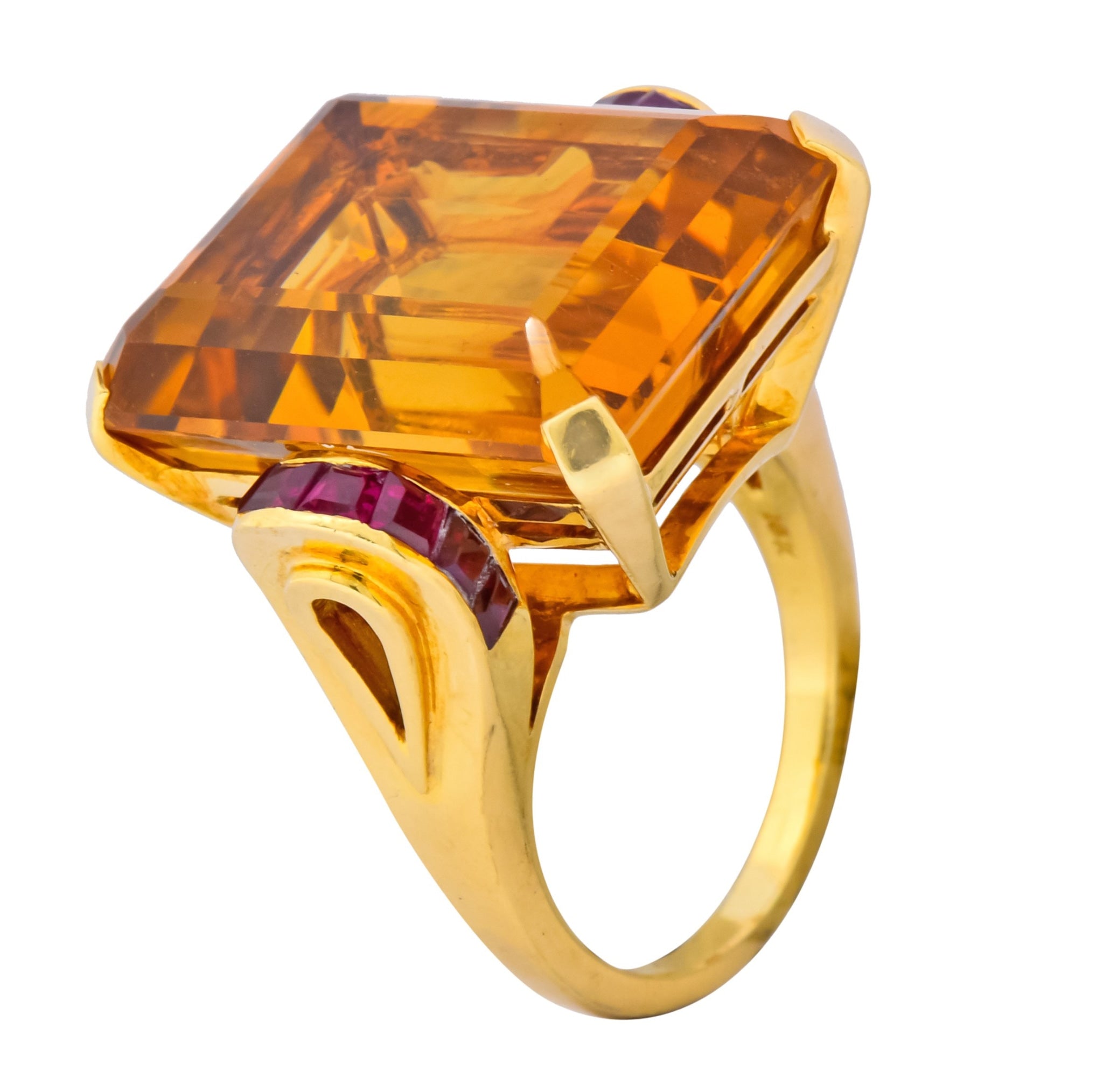 Tiffany & Co. Retro 24.54 CTW Citrine Ruby Cocktail Ring Circa 1950 - Wilson's Estate Jewelry