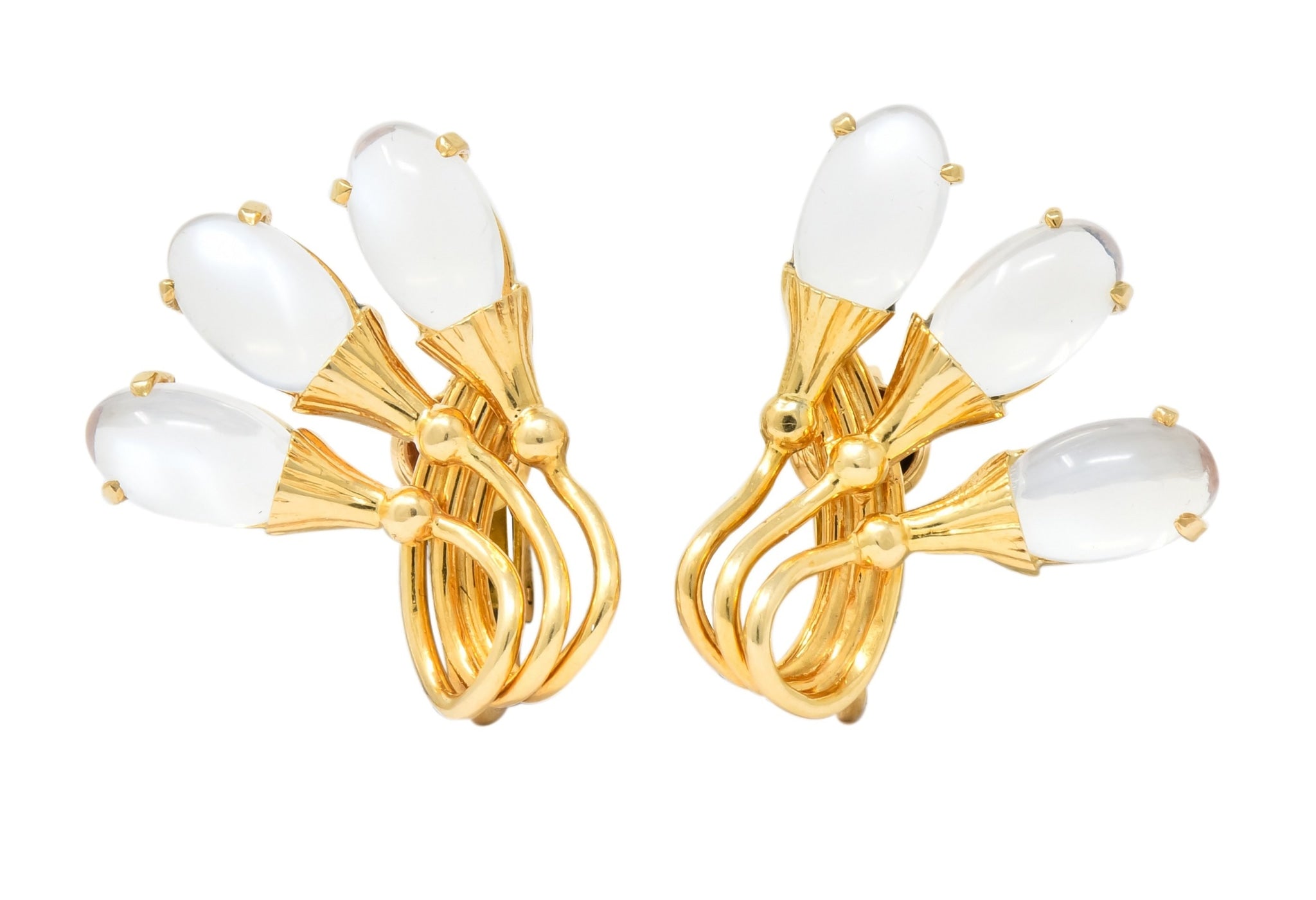 Tiffany & Co. Retro Moonstone 14 Karat Gold Cattail Ear-Clip Earrings - Wilson's Estate Jewelry