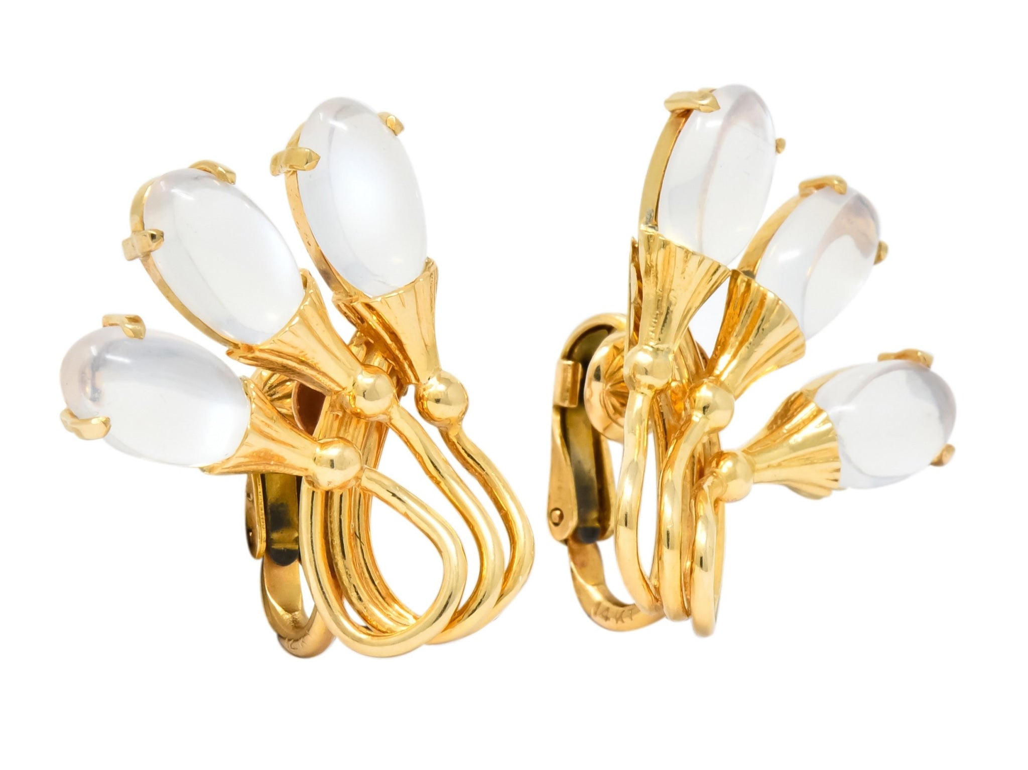 Tiffany & Co. Retro Moonstone 14 Karat Gold Cattail Ear-Clip Earrings - Wilson's Estate Jewelry