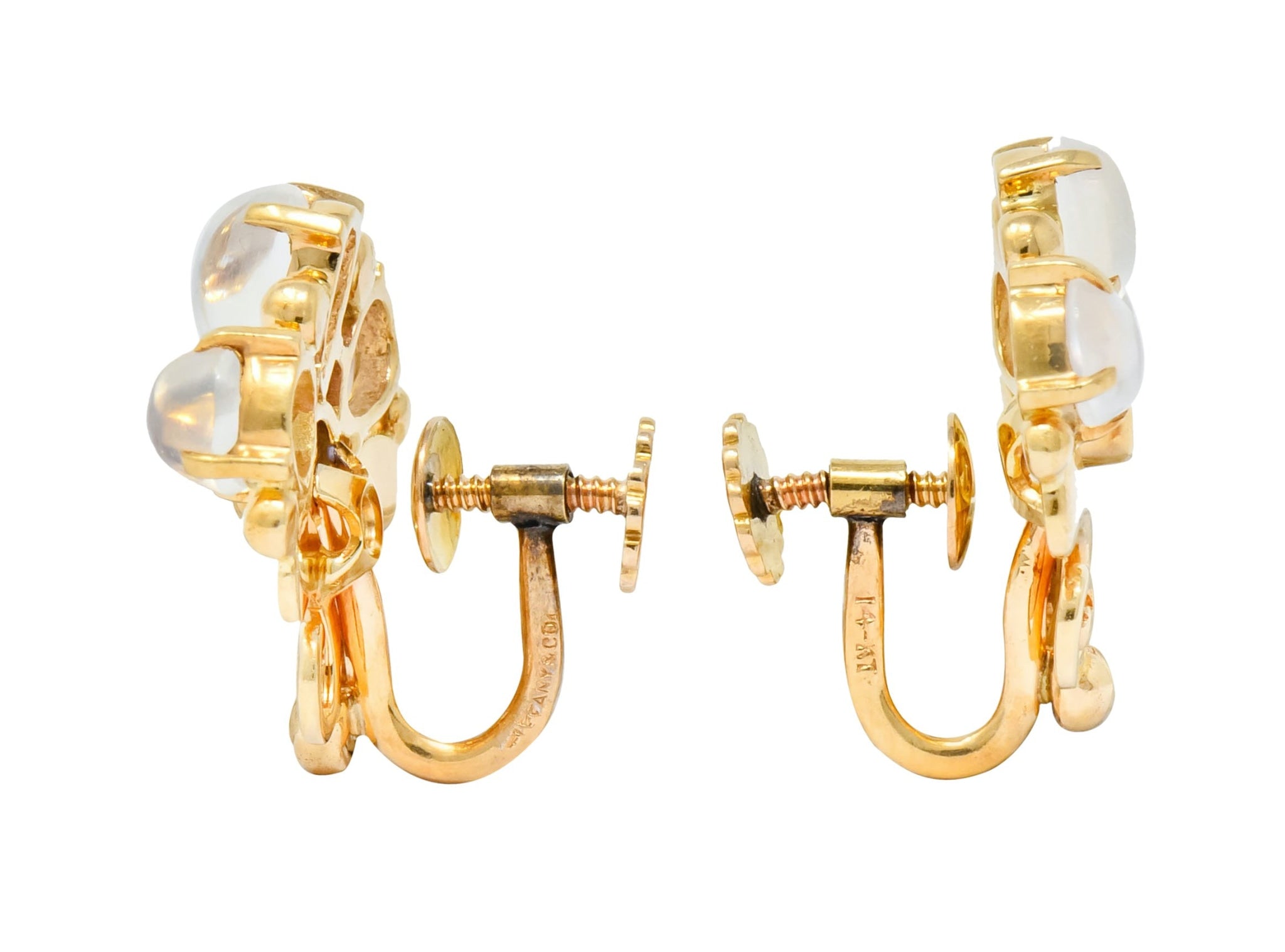 Tiffany & Co. Retro Moonstone Sapphire 14 Karat Gold Screwback Earrings - Wilson's Estate Jewelry