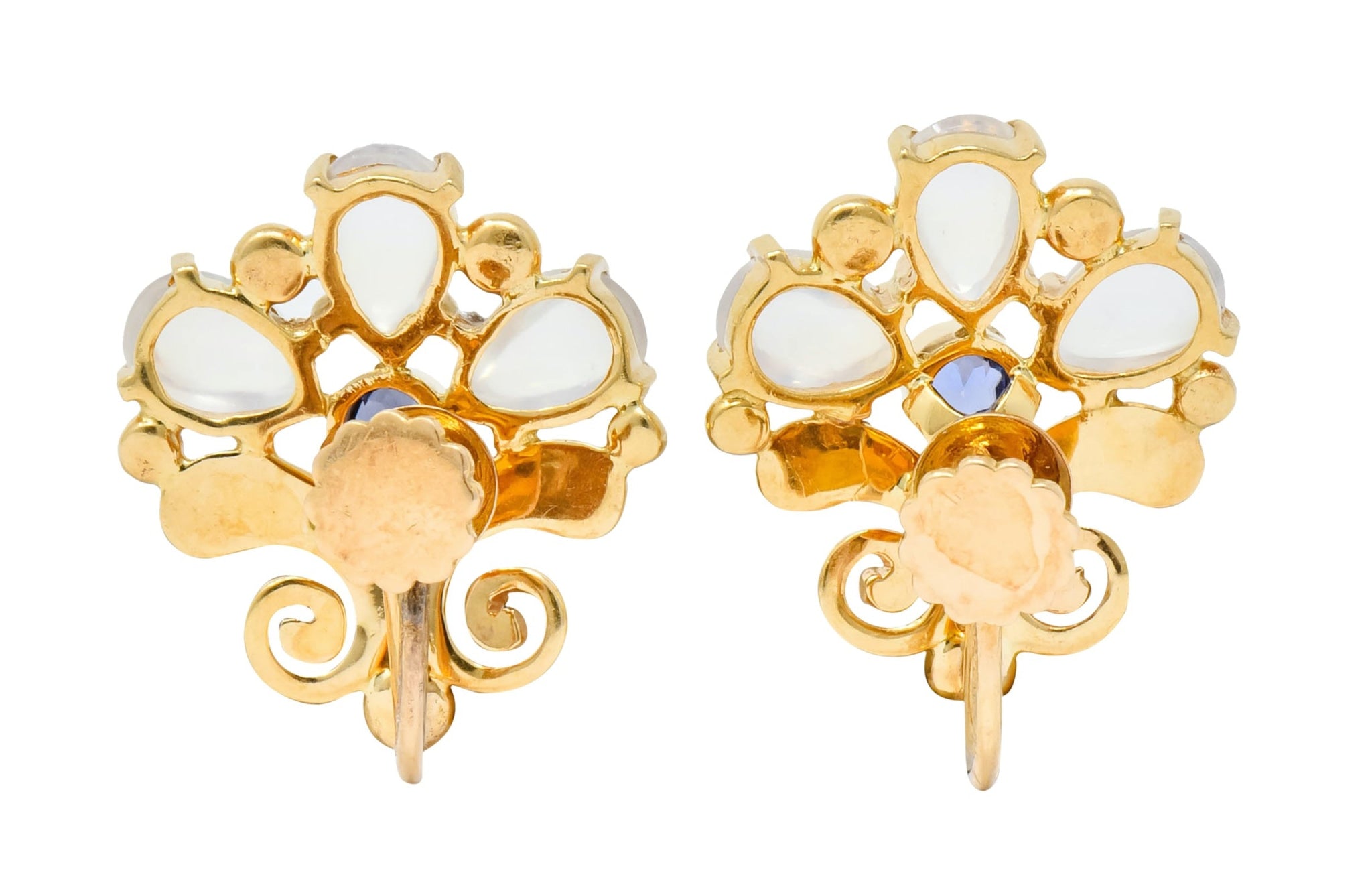 Tiffany & Co. Retro Moonstone Sapphire 14 Karat Gold Screwback Earrings - Wilson's Estate Jewelry