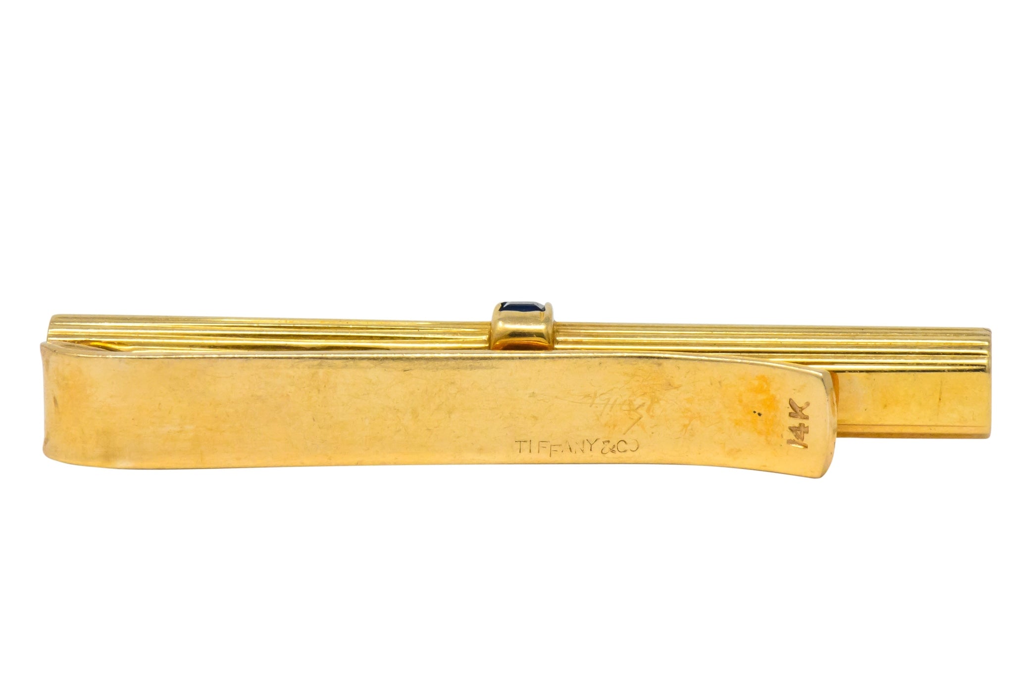 Tiffany & Co. Vintage Sapphire 14 Karat Gold Men's Tie Clip - Wilson's Estate Jewelry