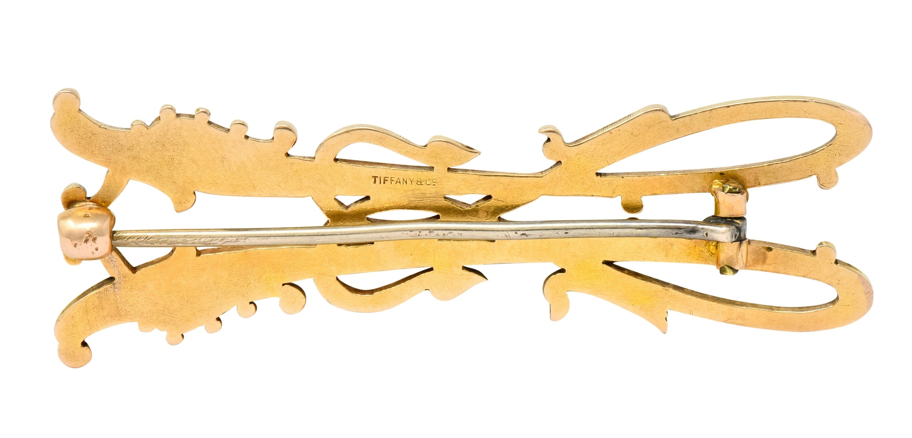 Unique Tiffany & Co. Victorian 14 Karat Gold Serpent Dragon Brooch - Wilson's Estate Jewelry