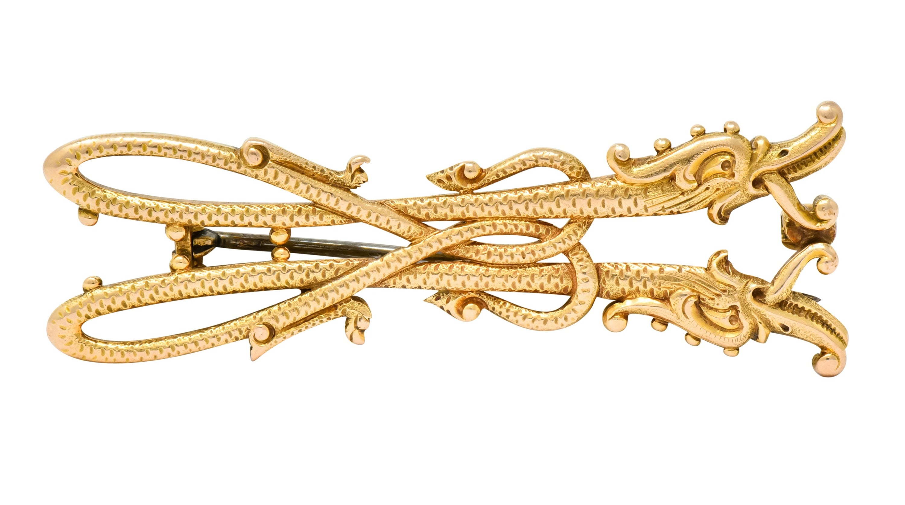 Unique Tiffany & Co. Victorian 14 Karat Gold Serpent Dragon Brooch - Wilson's Estate Jewelry