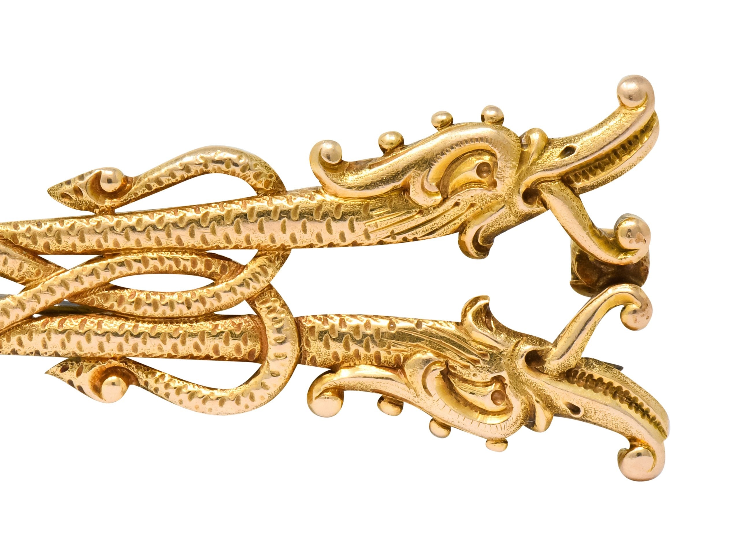 Unique Tiffany & Co. Victorian 14 Karat Gold Serpent Dragon Brooch - Wilson's Estate Jewelry