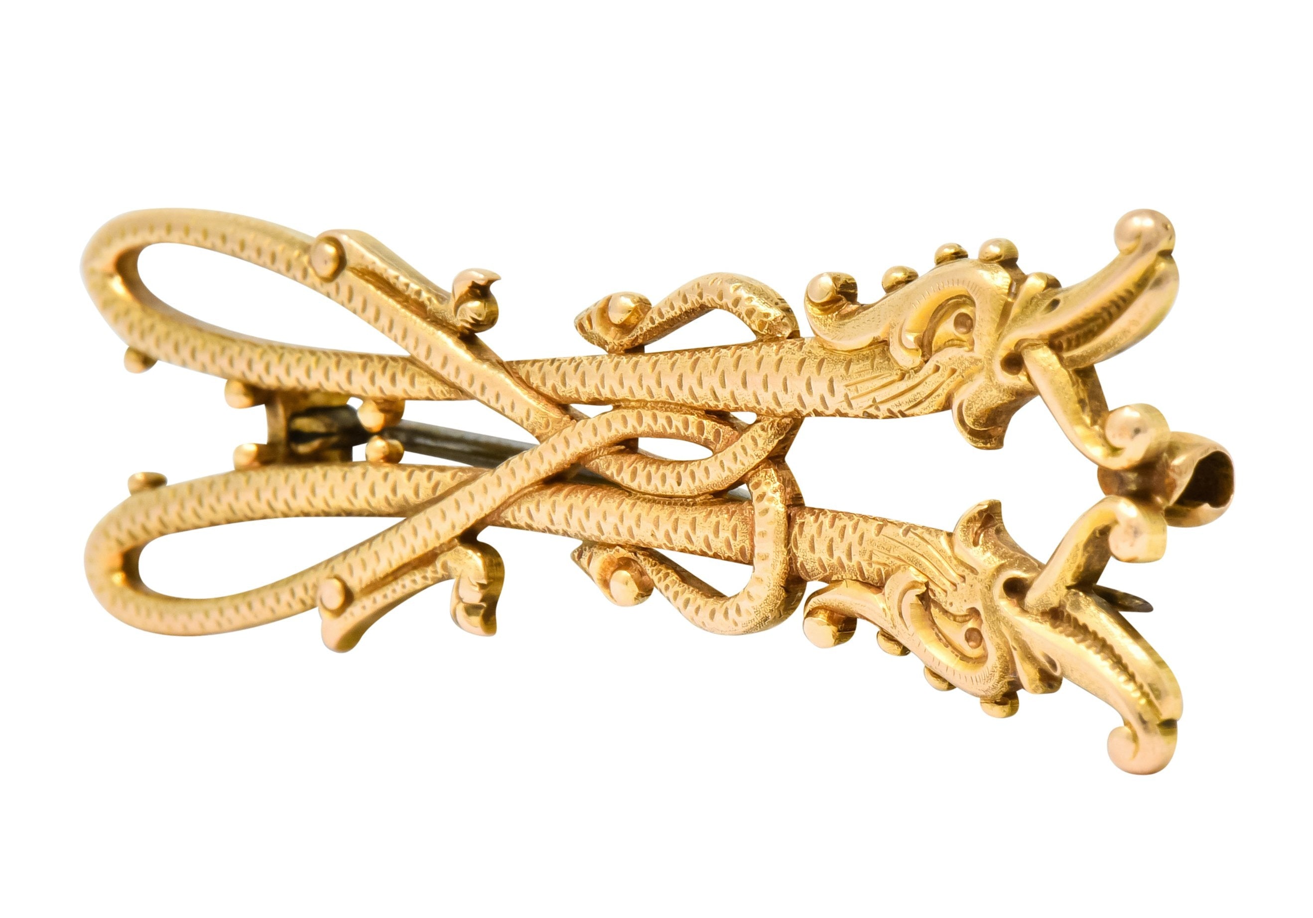 Unique Tiffany & Co. Victorian 14 Karat Gold Serpent Dragon Brooch - Wilson's Estate Jewelry