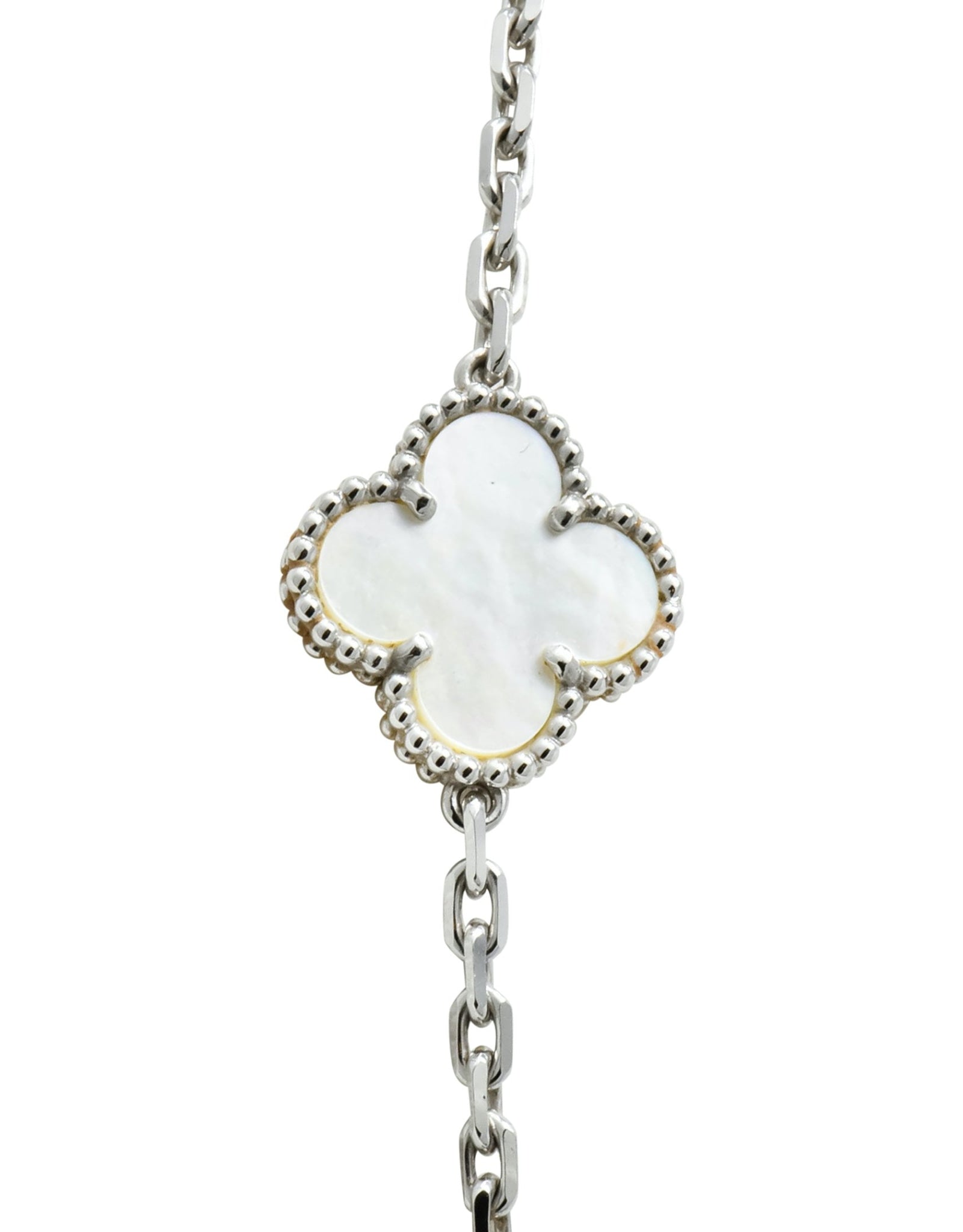 Van Cleef & Arpels Mother of Pearl 18 Karat White Gold 6 Motif Alhambra Magic Necklace - Wilson's Estate Jewelry