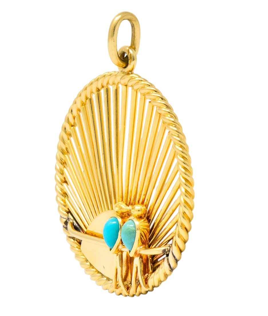 Van Cleef & Arpels Turquoise 18 Karat Gold Love Bird French Charm Circa 1950 - Wilson's Estate Jewelry