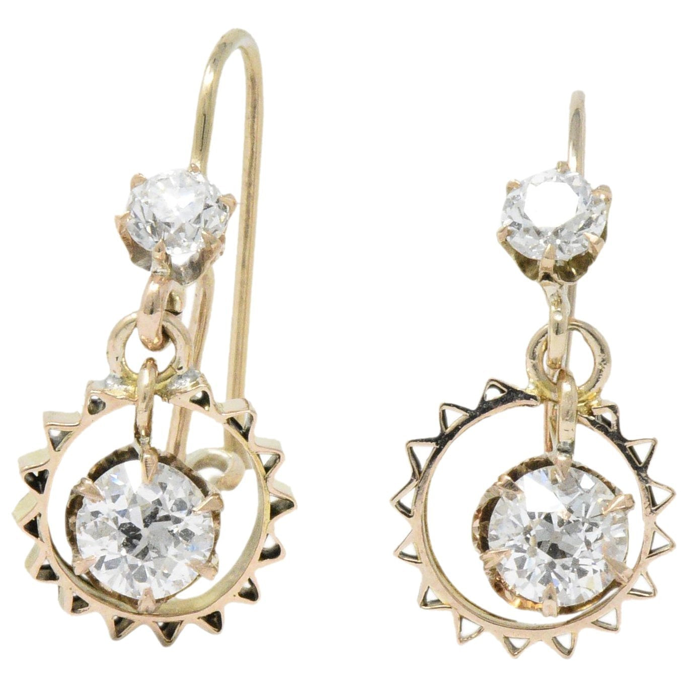 Victorian 1.30 CTW Diamond 14 Karat Rose Gold Drop Earrings Wilson's Estate Jewelry