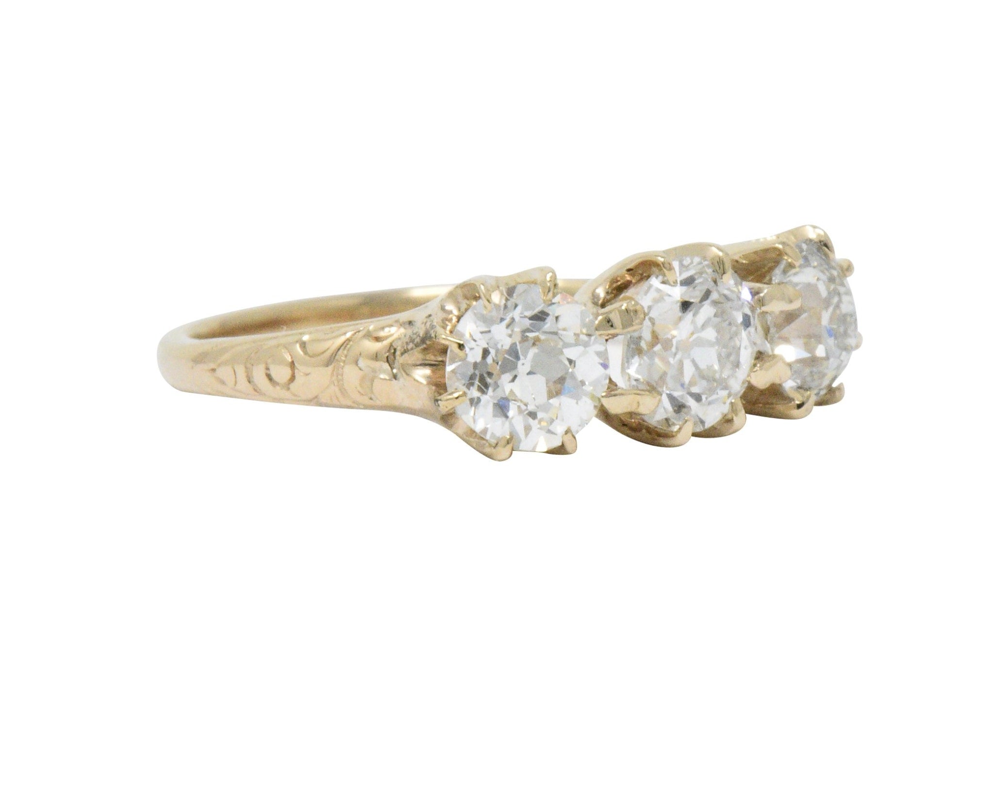 Victorian 1.65 CTW Diamond 14 Karat Gold Three Stone Ring Wilson's Estate Jewelry