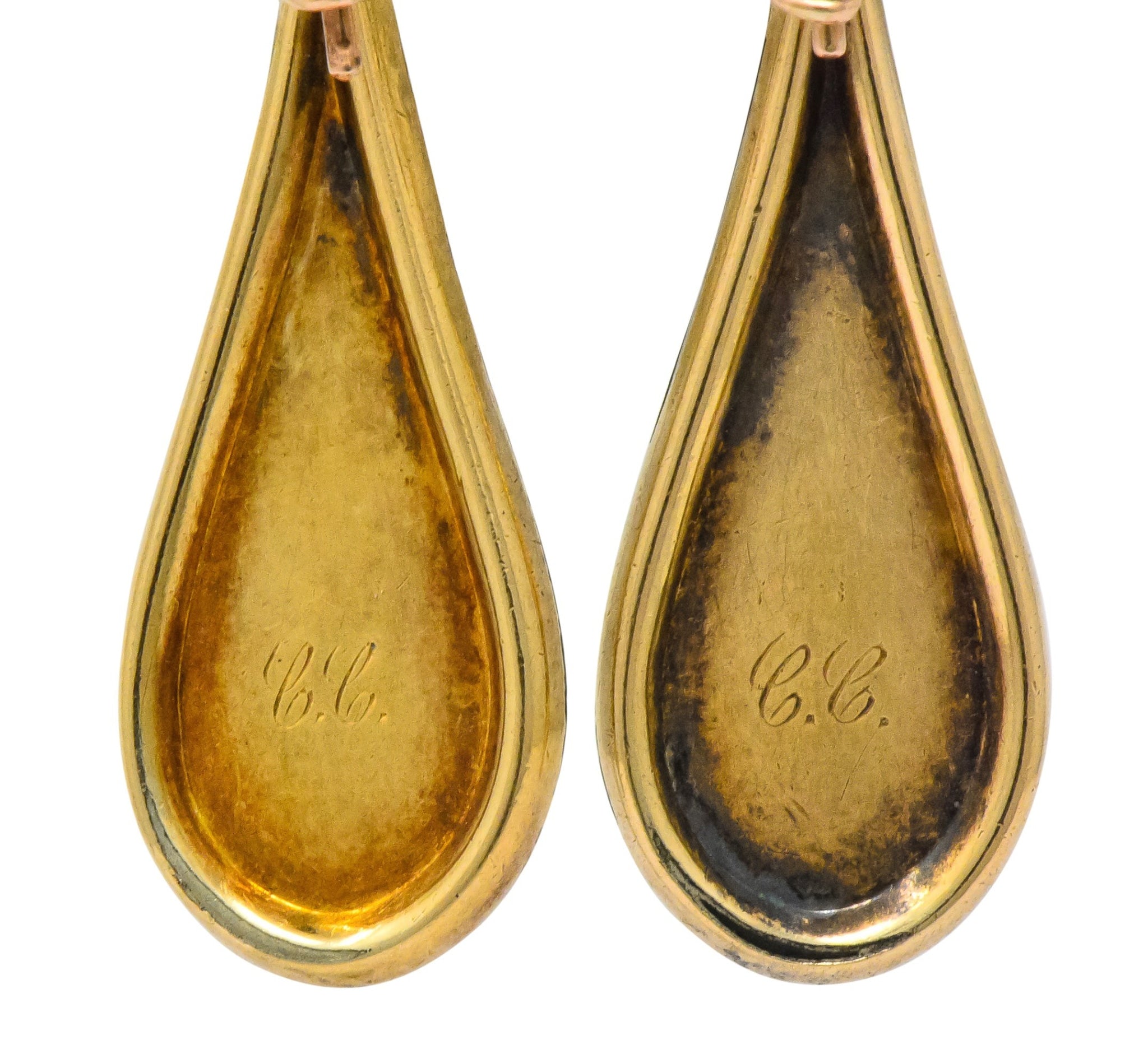 Victorian 14 Karat Gold Etched Clover Drop Earrings - Wilson's Estate Jewelry