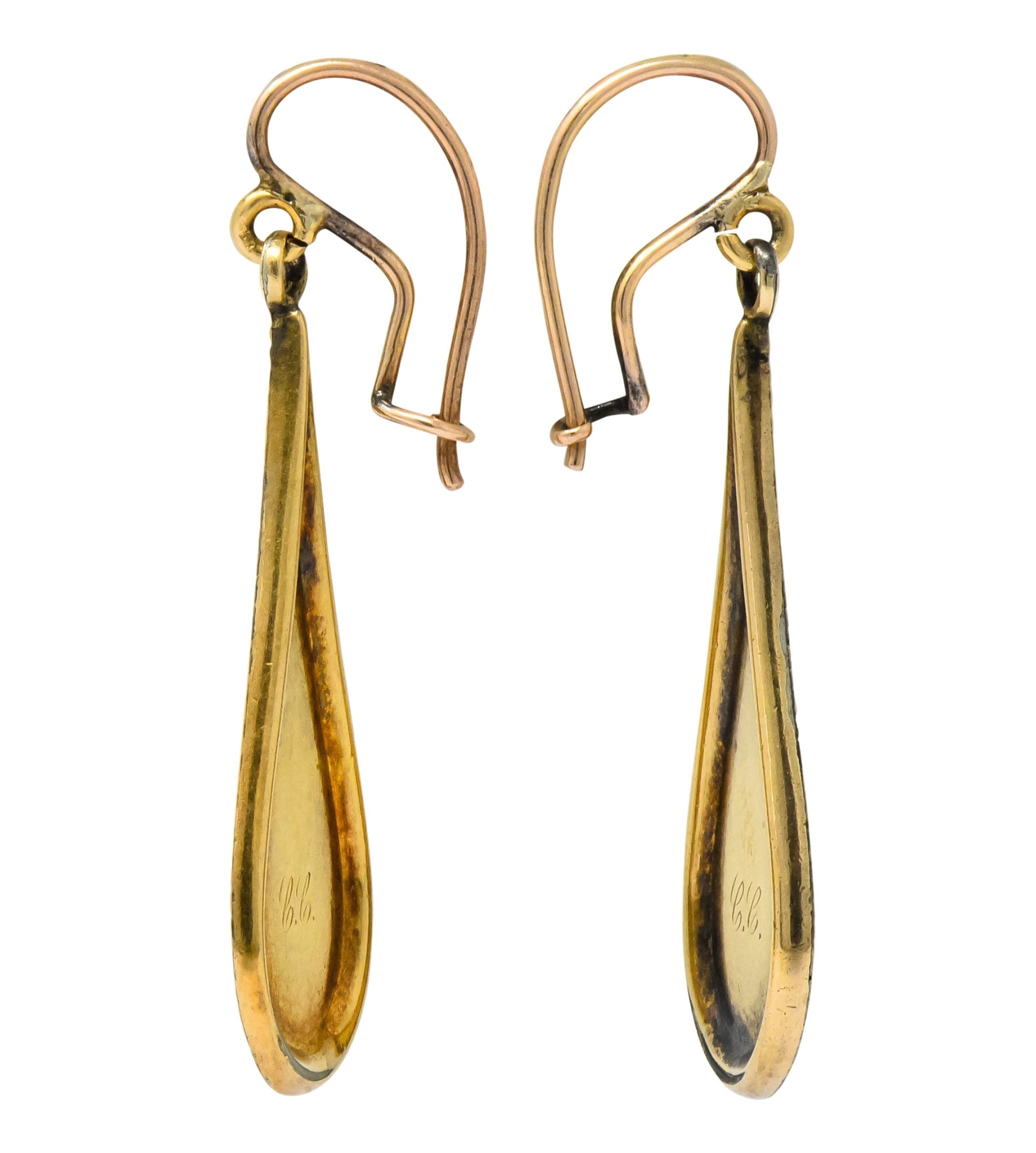 Victorian 14 Karat Gold Etched Clover Drop Earrings - Wilson's Estate Jewelry