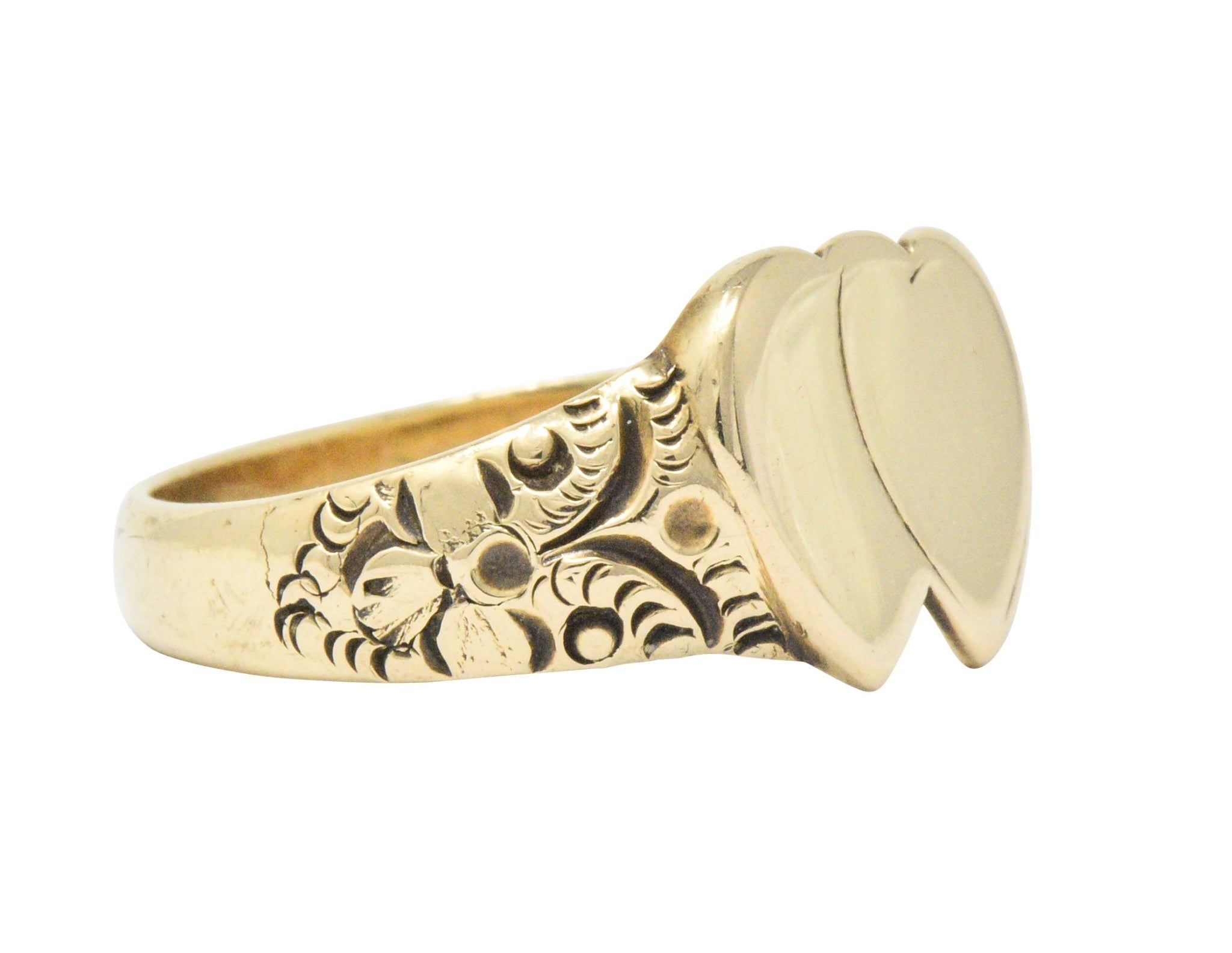 Victorian L. Tassara 14 Karat Gold Unisex Double Heart Band Ring Wilson's Estate Jewelry