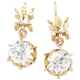 Victorian 2.10 CTW Diamond 14 Karat Two-Tone Gold Drop Earrings Wilson's Estate Jewelry