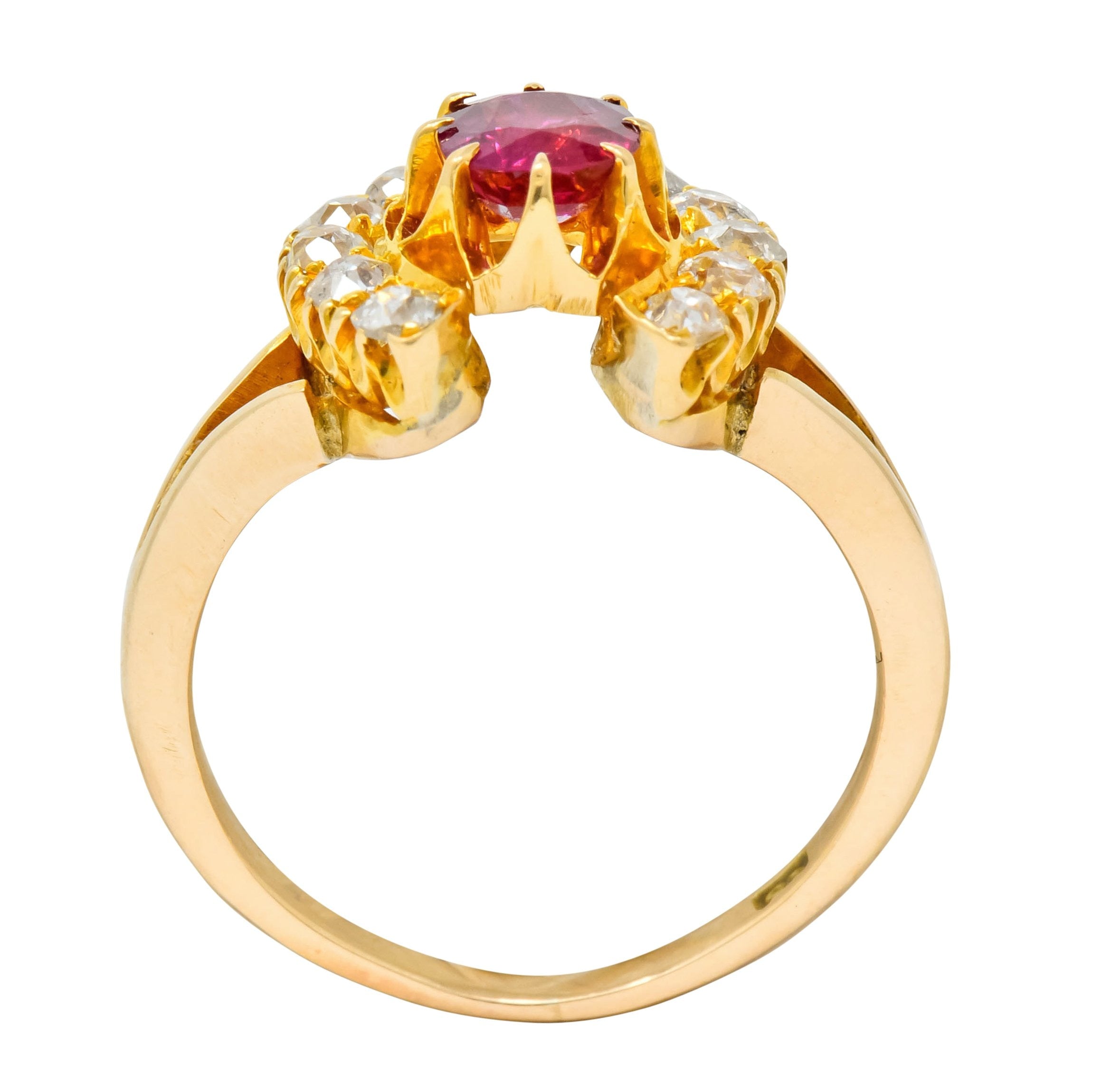 Victorian 2.10 CTW Ruby Diamond 15 Karat Gold Horseshoe Cluster Ring - Wilson's Estate Jewelry