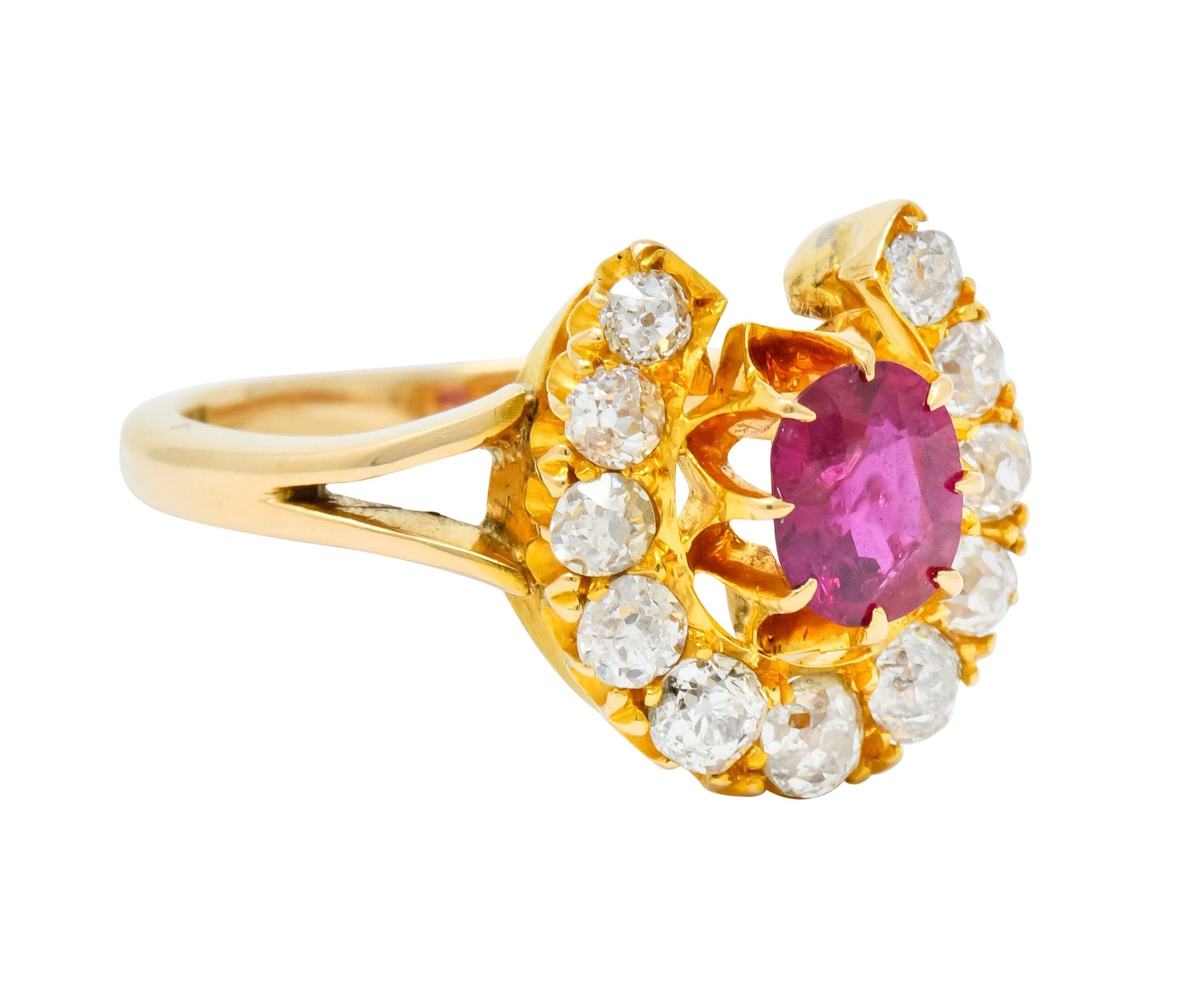 Victorian 2.10 CTW Ruby Diamond 15 Karat Gold Horseshoe Cluster Ring - Wilson's Estate Jewelry