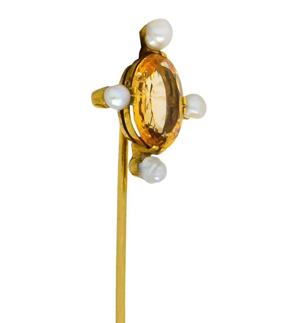 Victorian 3.30 Carat Topaz Pearl 18 Karat Gold Stickpin - Wilson's Estate Jewelry