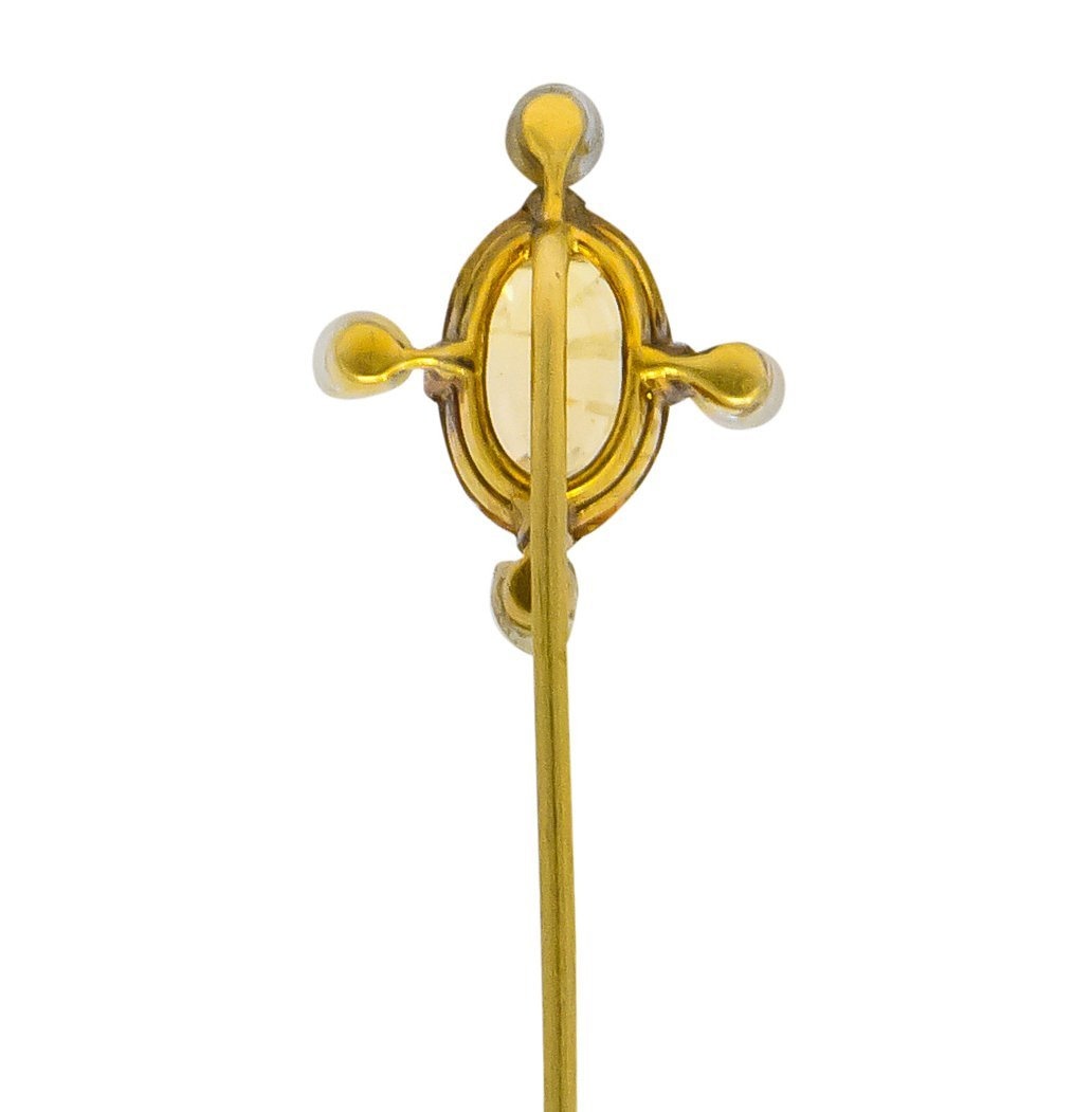 Victorian 3.30 Carat Topaz Pearl 18 Karat Gold Stickpin - Wilson's Estate Jewelry