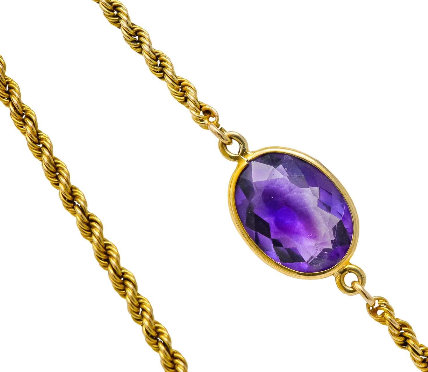 Victorian 50.00 CTW Amethyst 14 Karat Gold 64 Inch Station Necklace - Wilson's Estate Jewelry