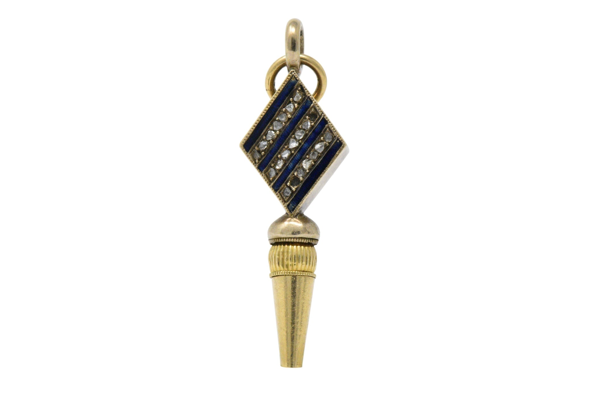 Victorian Celtic Knot Diamond Enamel And 14 Karat Gold Watch Key Pendant Wilson's Estate Jewelry