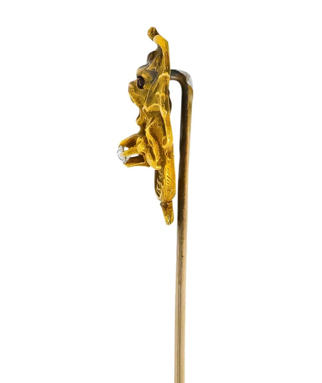 Victorian Diamond Ruby 14 Karat Gold Chimera Stickpin - Wilson's Estate Jewelry