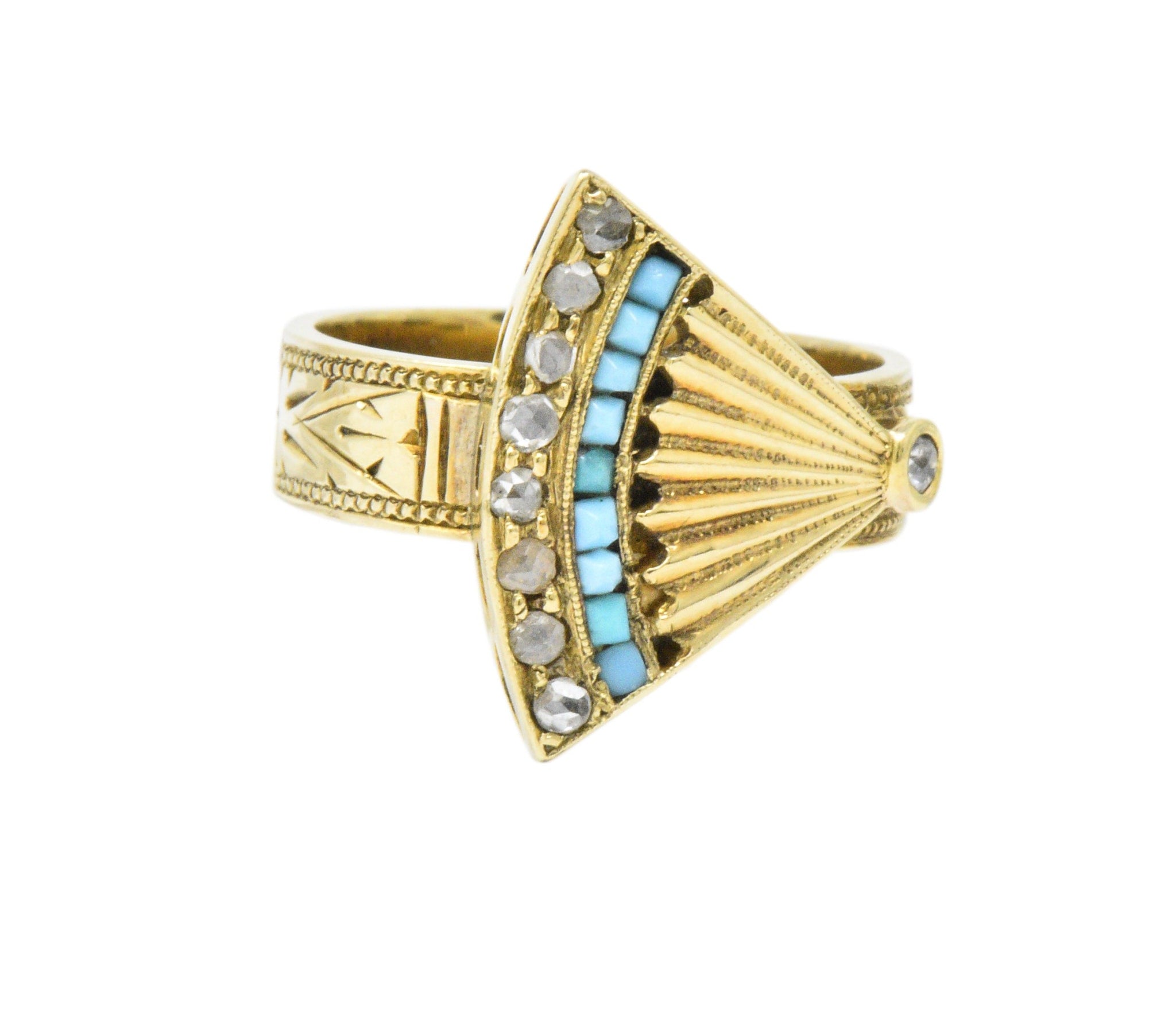 Victorian Diamond Turquoise 14 Karat Gold Fan Band Ring Wilson's Estate Jewelry