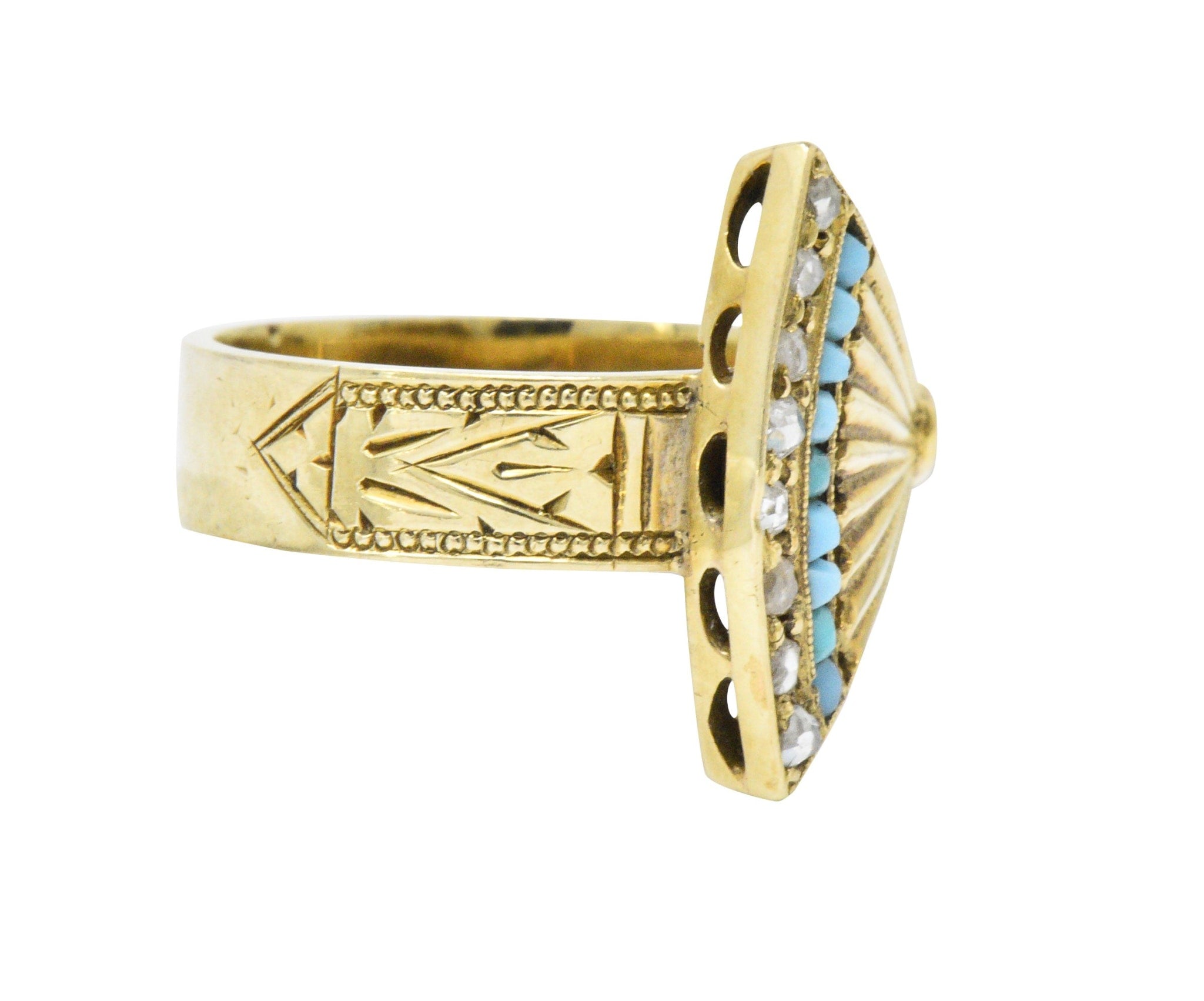 Victorian Diamond Turquoise 14 Karat Gold Fan Band Ring Wilson's Estate Jewelry