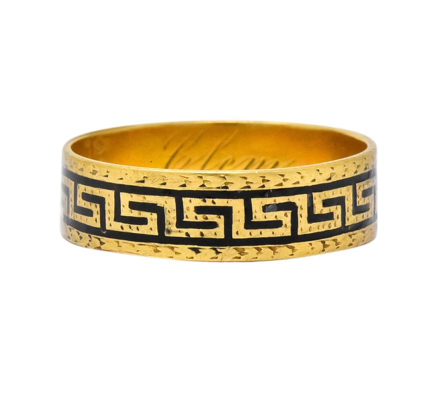 Victorian Enamel 14 Karat Gold Greek Key Band Ring - Wilson's Estate Jewelry
