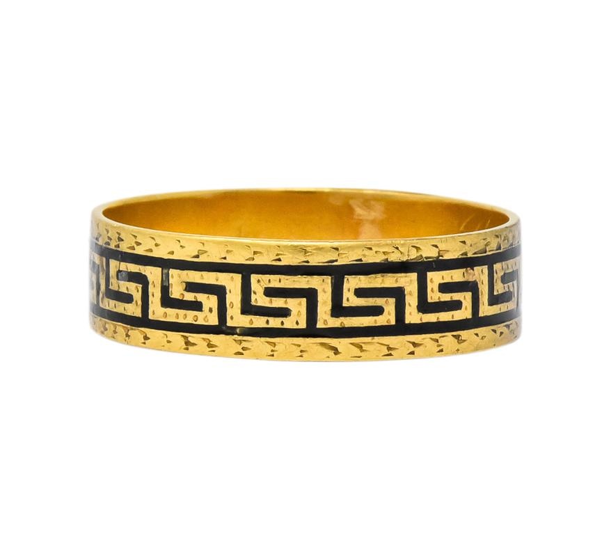 Victorian Enamel 14 Karat Gold Greek Key Band Ring - Wilson's Estate Jewelry
