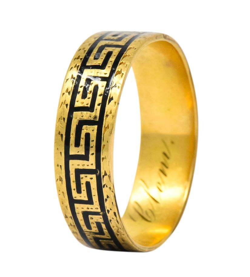 Victorian Enamel 14 Karat Gold Greek Key Band Ring - Wilson's Estate Jewelry
