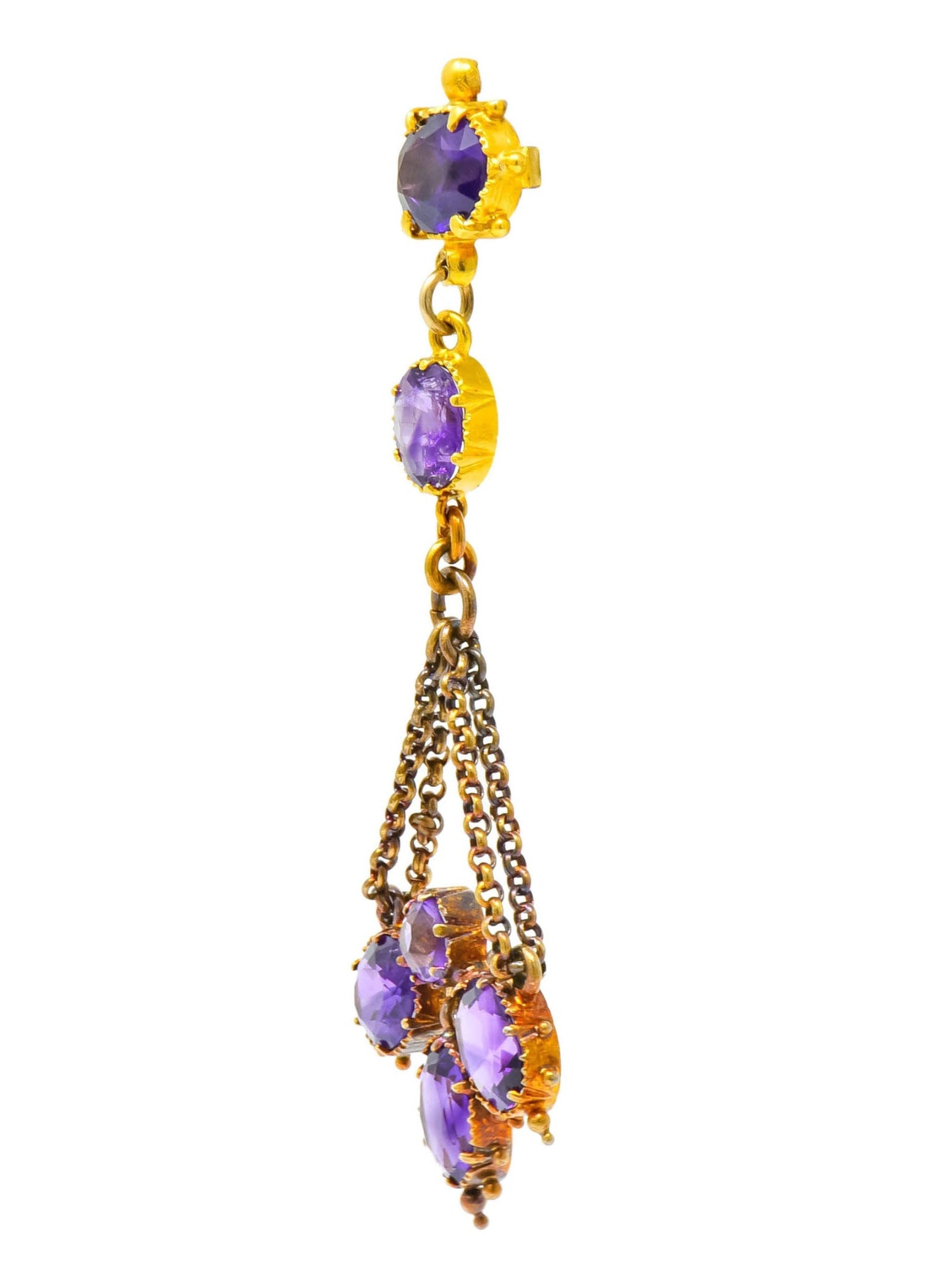 Victorian Etruscan Revival 4.52 CTW Amethyst 18 Karat Gold Chandelier Earrings Circa 1870's - Wilson's Estate Jewelry